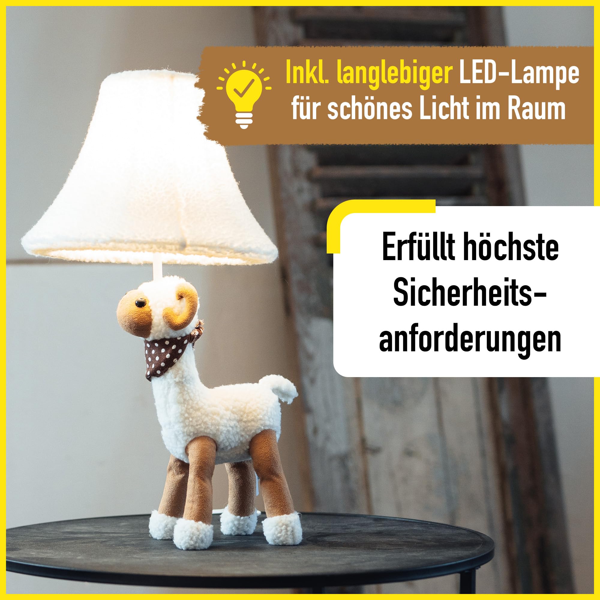 Wolle Tischlampe LED flauschig Design Kinderzimmer Babyzimmer kindersicher Handarbeit