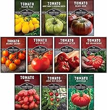 Tomato Seeds 10 Variety Pack for Planting - Black Krim, Roma, Cherry, Aunt Ruby's Green, Orange Cherry, Mortgage Lifter, Brandywine, & More - Non-GMO Heirloom Tomatoes - Survival Garden Seeds