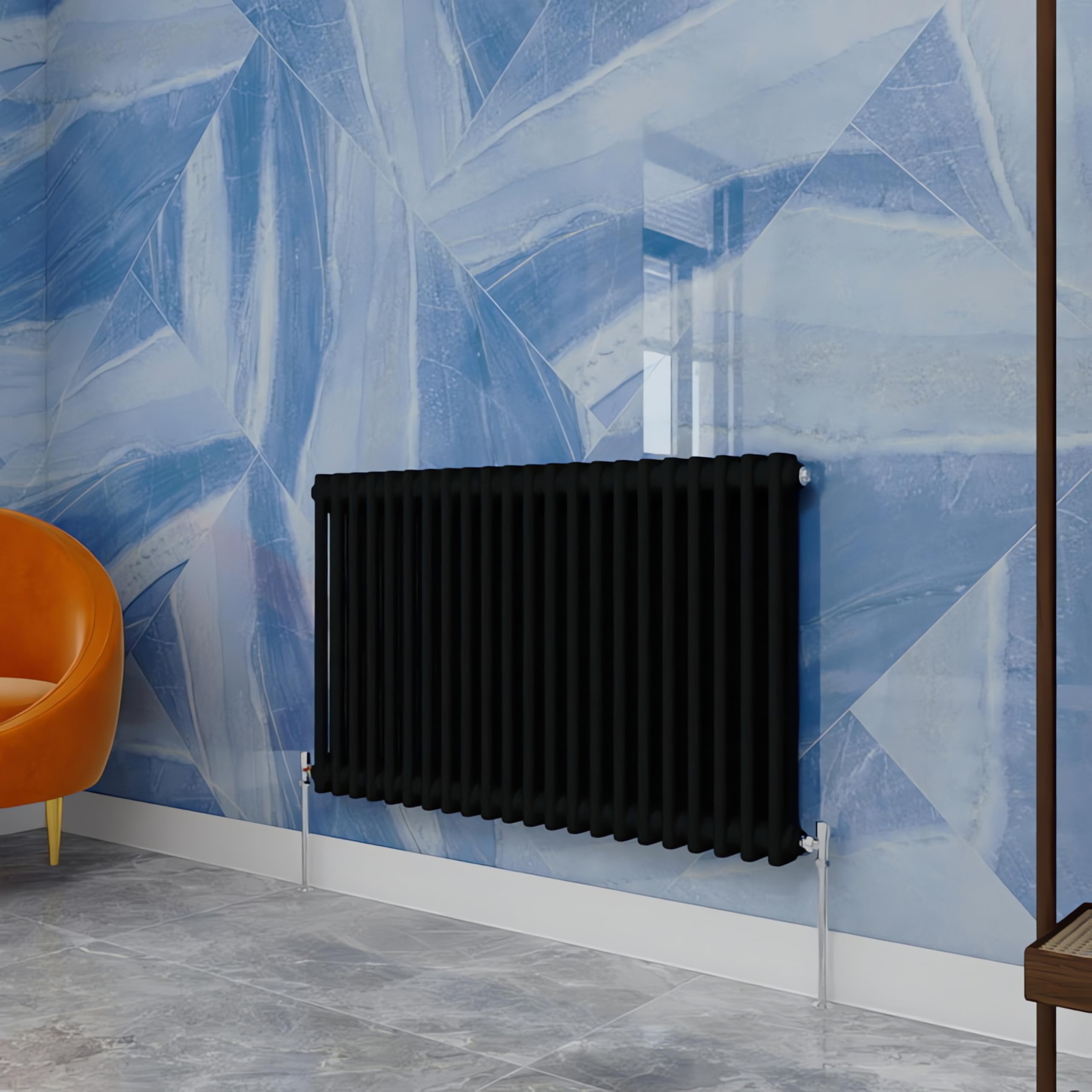 Traditional Household Cast Iron Radiator，Black Horizontal 600X1010mm 2 Column Suitable for Multi-Room Central Heating