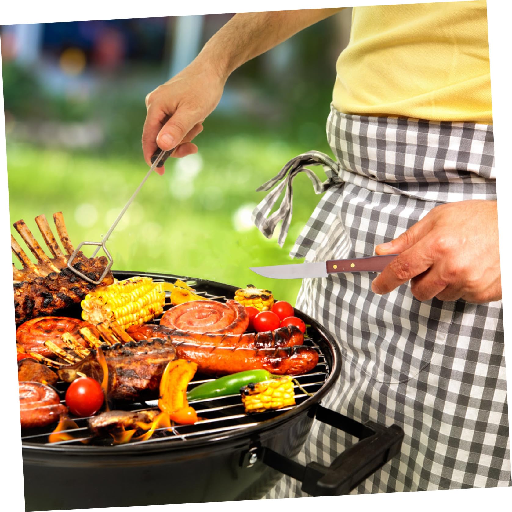 Set Utensili Barbecue 8 Pezzi in Acciaio Inox e Legno Nero | Design Compatto, Borsa Inclusa, Adatto per Campeggio e Uso Outdoor, Salvaspazio