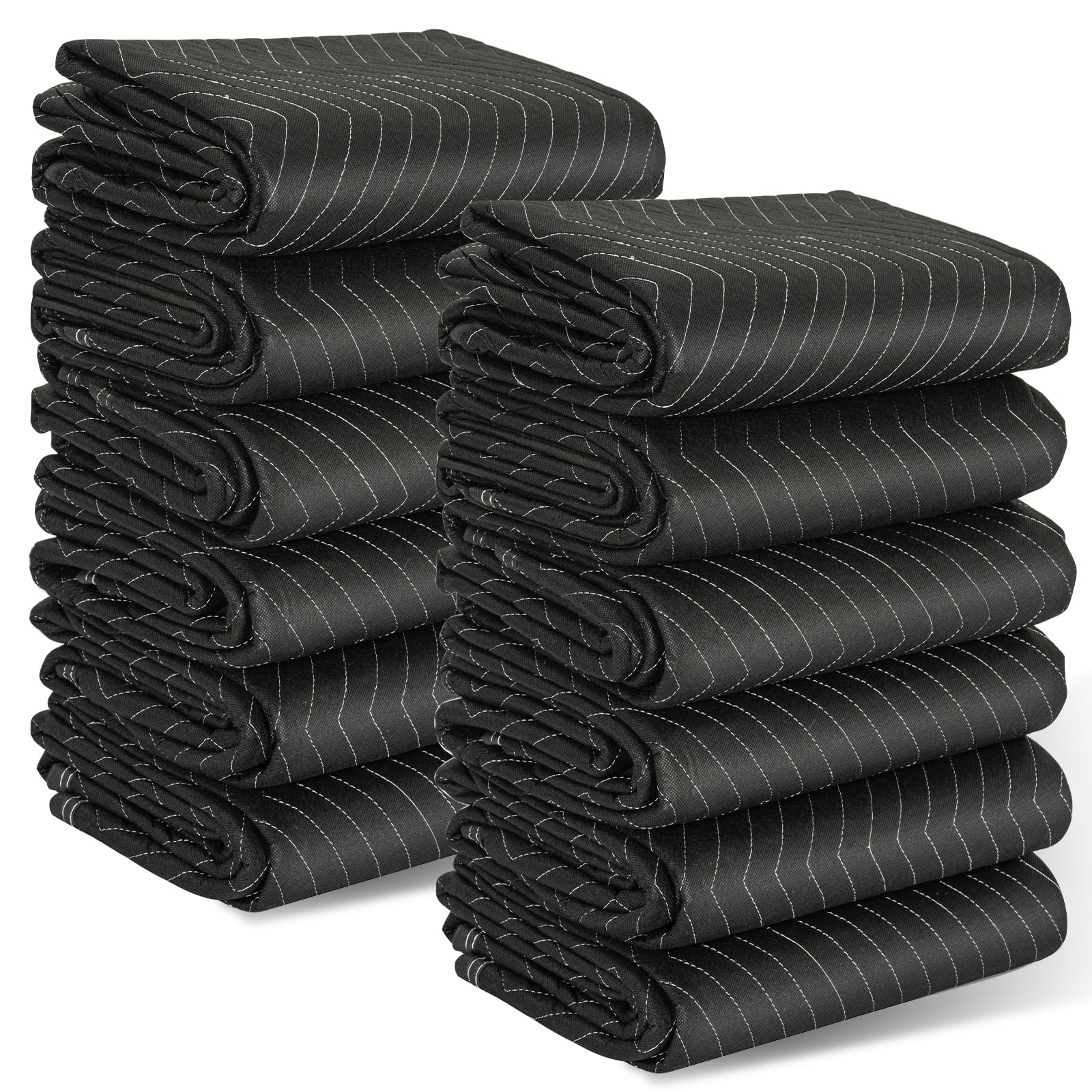 AKOZLIN 72Γ40 Inch Moving Blankets 12 Pack Padded Moving Blankets Heavy Duty Quilted Wrapping Furniture Moving Pads for Shipping Supplies Secure Protecting,Black