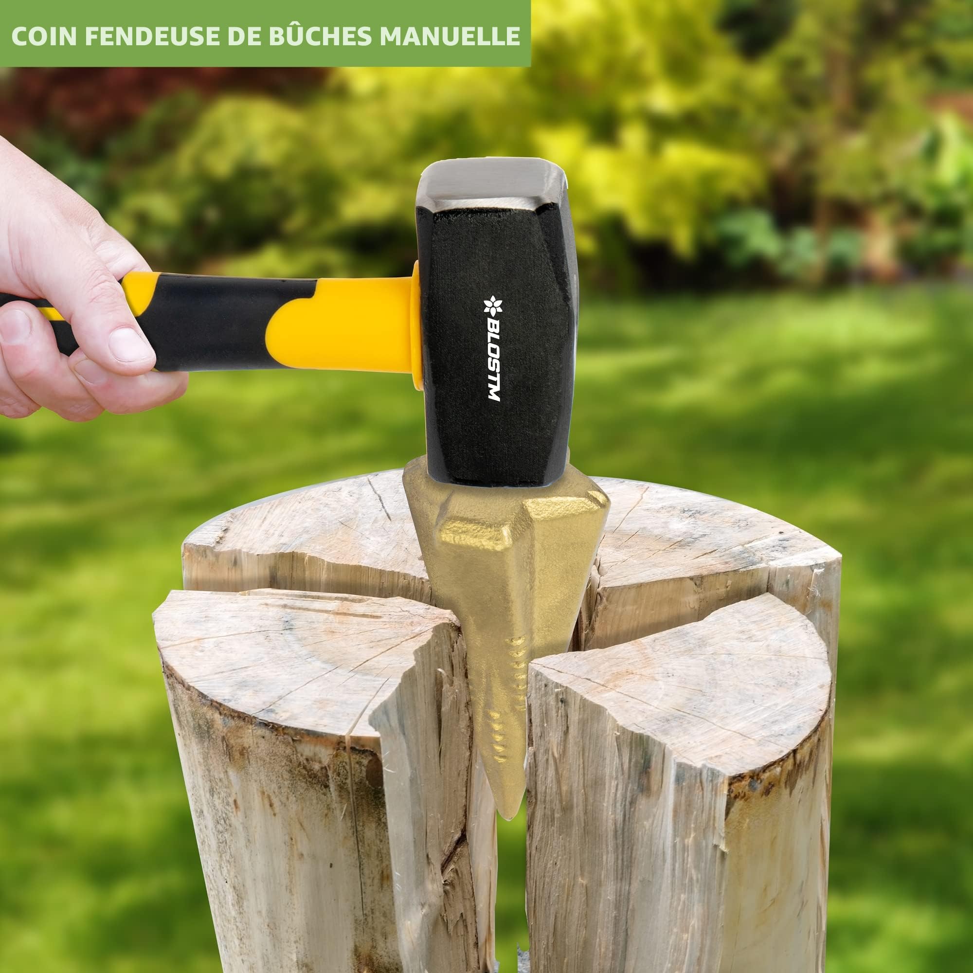 BLOSTM Coin Fendeur de Buche Manuel - 1,8kg Merlin Bois Fendre - À Toute Épreuve - Utilisé Pour les Petites et Grandes Bûches