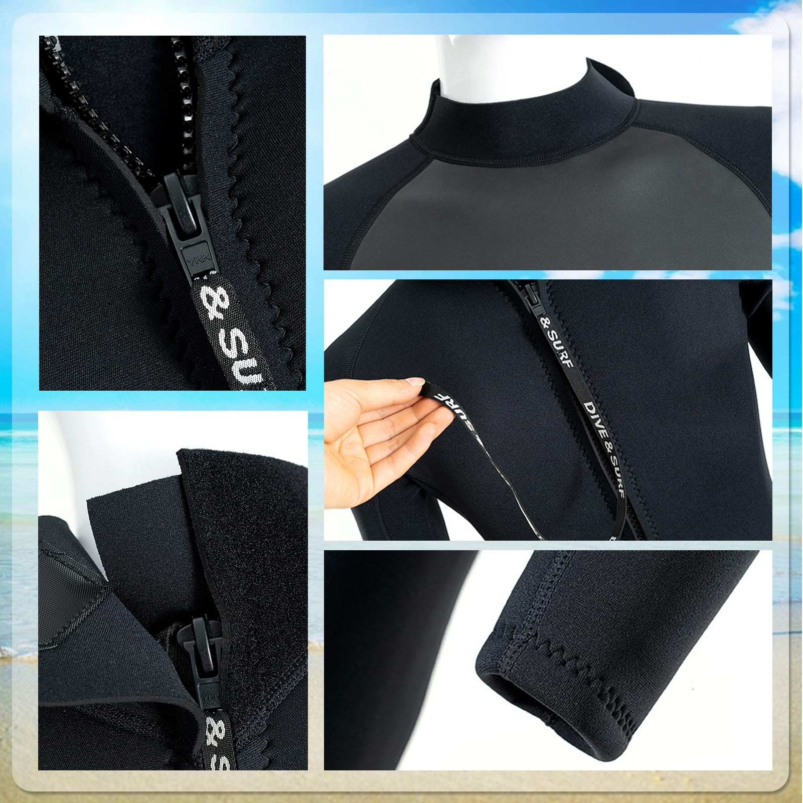 TOVCHEI Men's Wetsuit Neoprene Warm Diving Suit Back Zip Long Sleeves Anti Jellyfish Swimsuit for Surfing Snorkeling, Black,3mm,XL