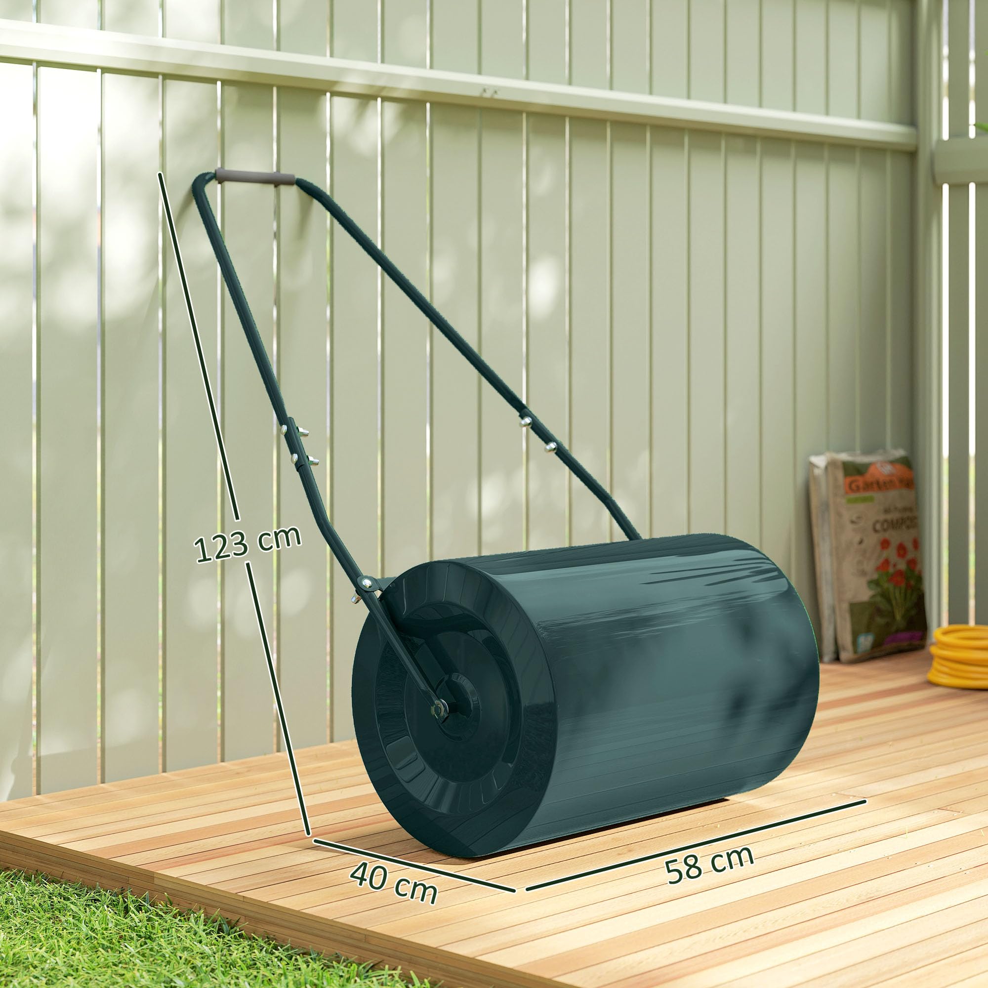 Outsunny Rullo per Prato da 30L di capacità con Maniglia Imbottita, Rullo Giardino in Acciaio Riempibile con Acqua/Sabbia, 102x50x30 cm, Verde Scuro