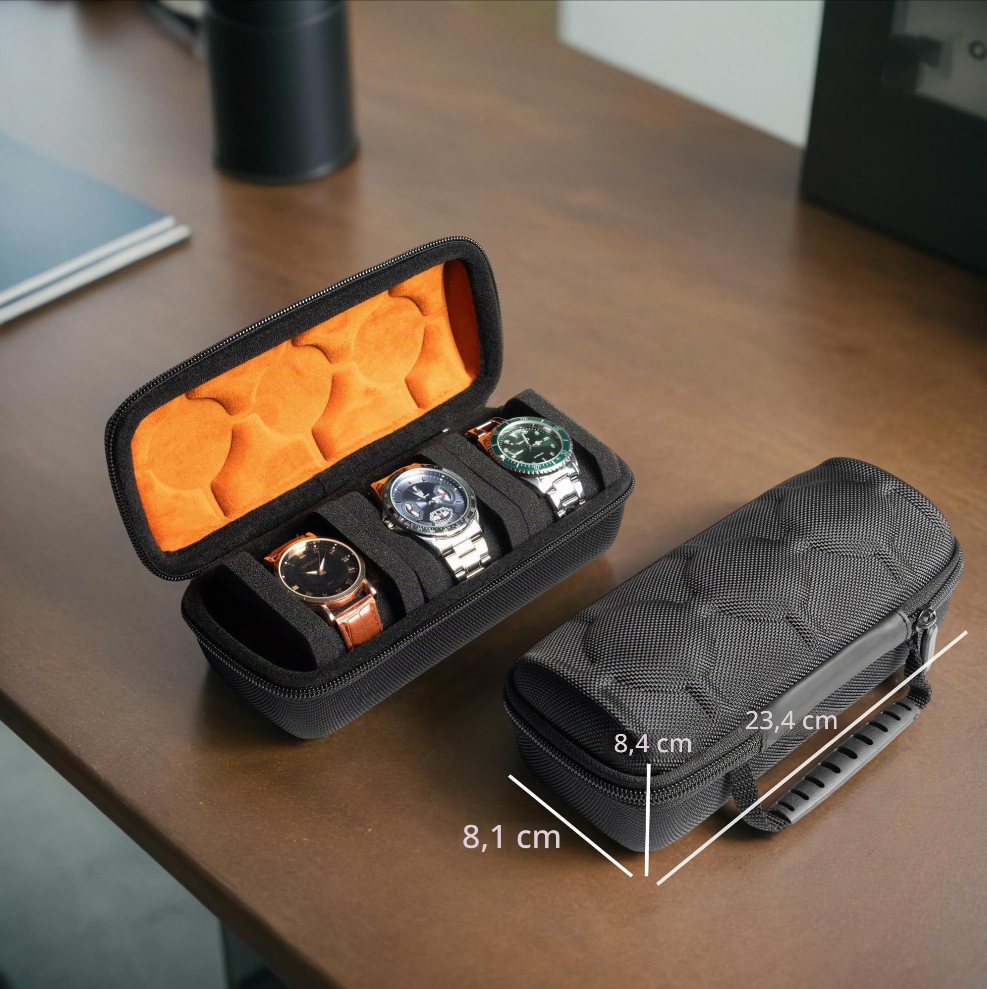 Estuche de viaje con 3 rollos de reloj SLOTHard con cremallera y organizador para hombres y mujeres, con almohada antimovimiento para reloj (3 ranuras)