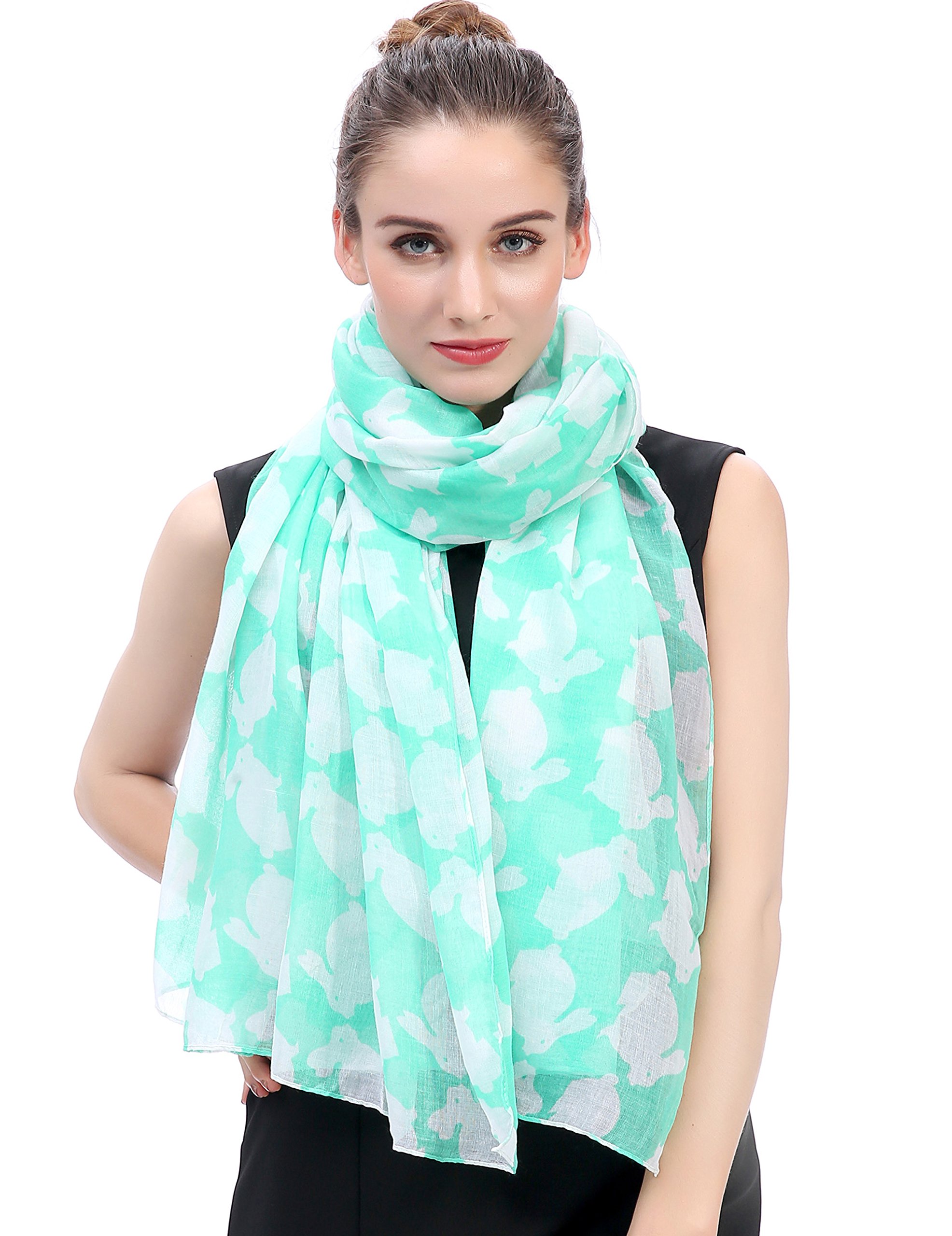 Lina & Lily Rabbit Bunny Print Women's Scarf Oversized (Green and White)