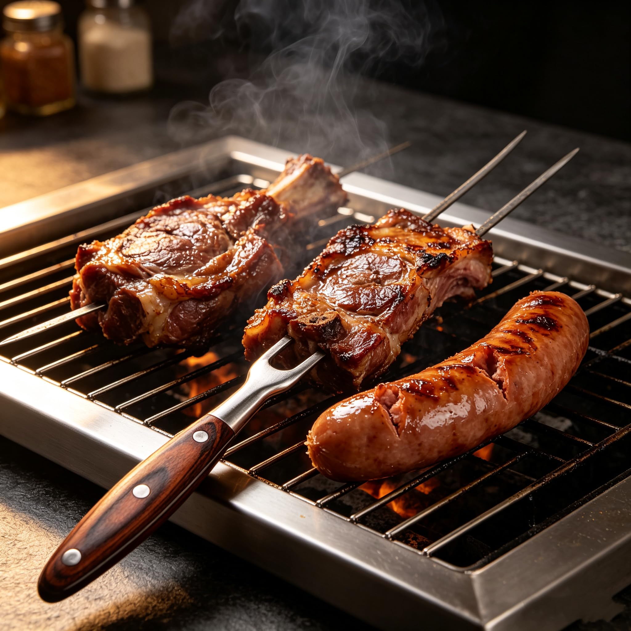Tenedor de acero inoxidable resistente de 11.6 pulgadas, tenedor de carne para barbacoa y tenedor para servir para cocinar asar carne triturada (mango de madera)