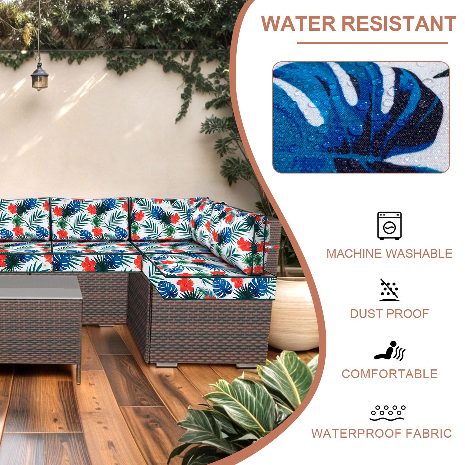 Only Choice Wasserdichte Outdoor-Kissenbezüge – 14-teilig, Für 6-Sitzer Gartenmöbel, Mit Reißverschluss