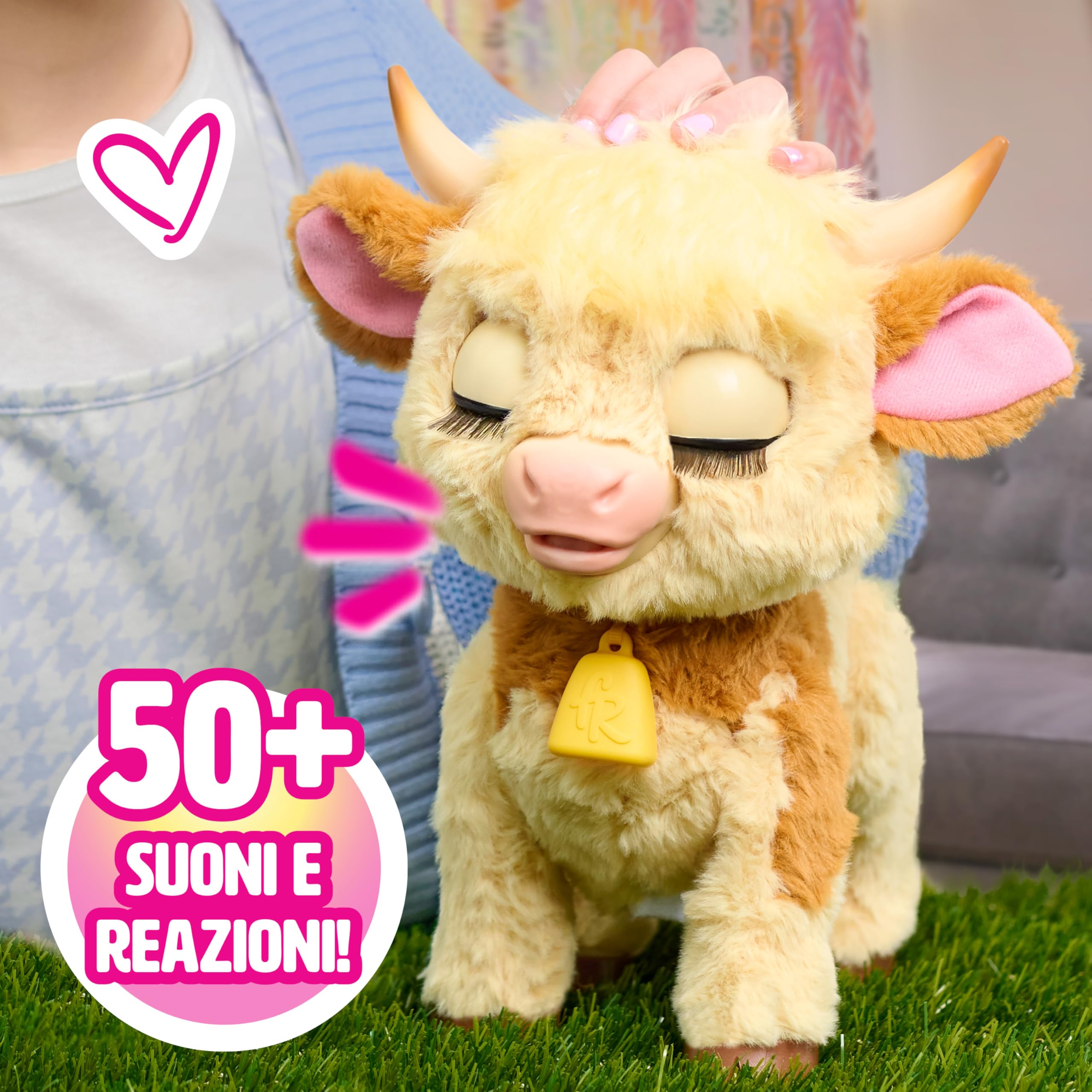 Just Play Giocattolo interattivo furReal Maggie The Feed & Follow Cow da 27,9 cm, oltre 50 suoni e reazioni, peluche, giocattoli per bambini dai 4 anni