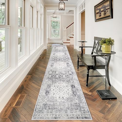 RUUGME Alfombra de Pasillo 2'6x12 - Alfombras de Cocina Vintage Lavables con Respaldo Antideslizante Suave Resistente a Manchas Carept para Sala de