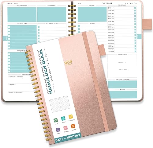 Regolden-Book Daily Goal Undated Planner and Monthly Planner Hardcover Notebook For 2023, Last 6 Months Agenda 2023 Daily Planner, 2023 Day Planner
