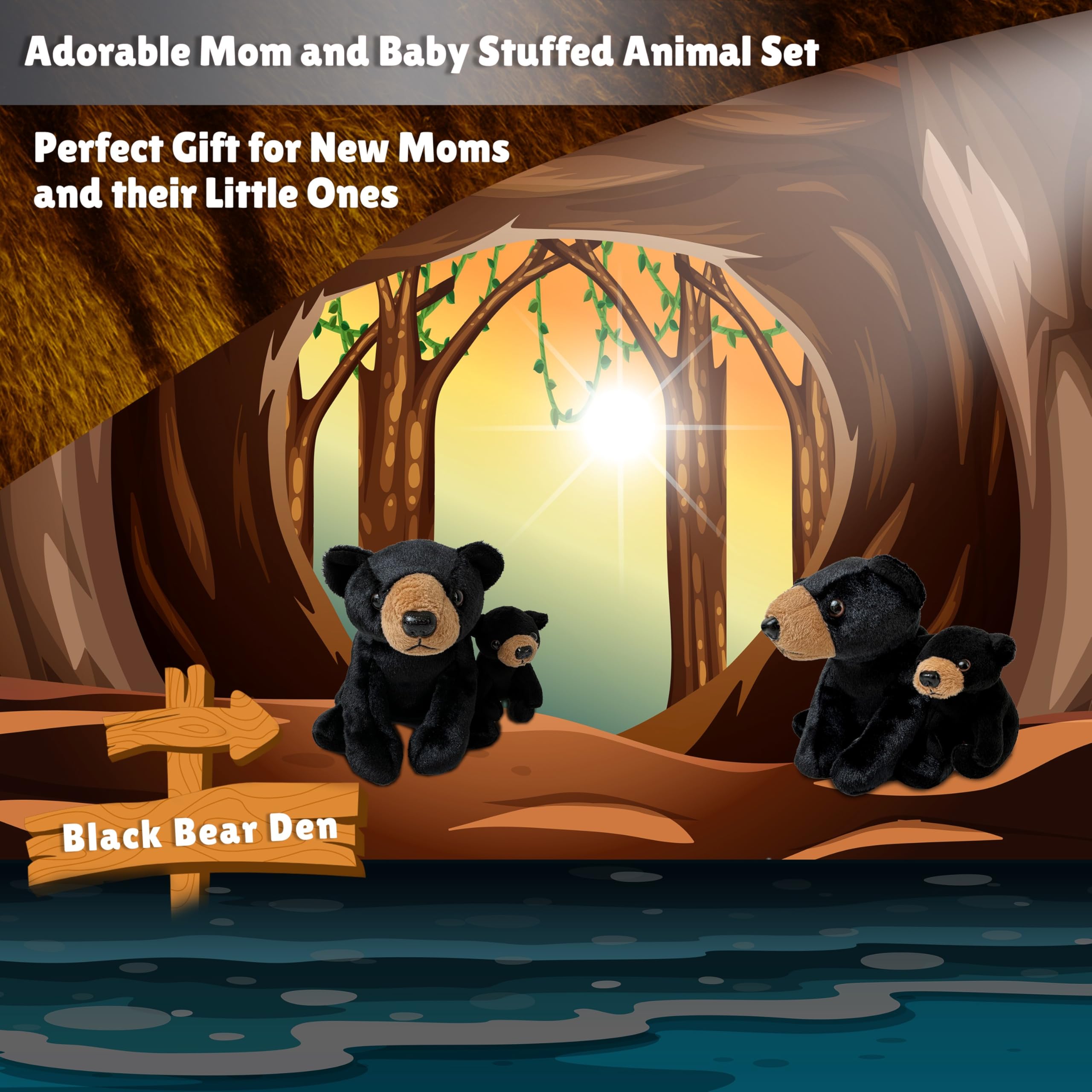 Amazon.com: Mom and Baby Mini Black Bear Stuffed Animals for Boys