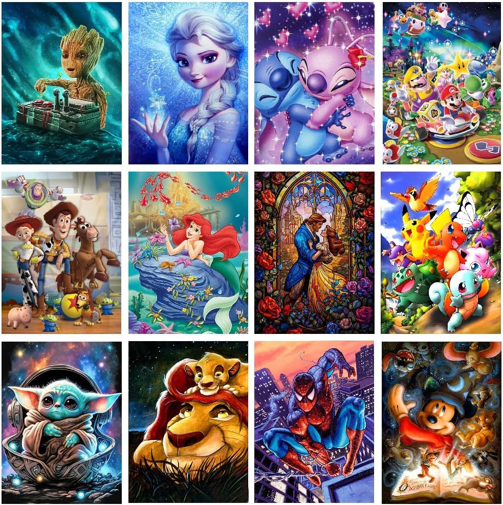 12 Pack Diamond Art Kits for Adults, Diamond Painting Kits, Adult Diamond Painting Kits, Friends Cartoon Diamond Art Kits, 5D DIY Diamond Craft Kit with Diamonds(12x16inch)