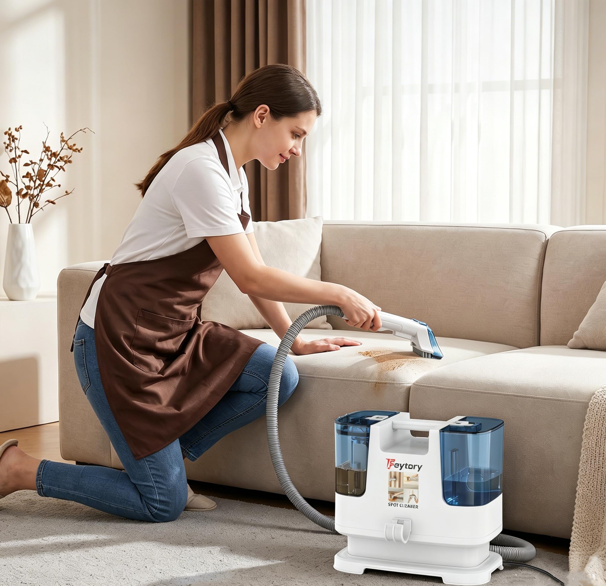 Aspirateur Nettoyeur Portable 430W 15KPa, Shampouineuse Canapé avec Double Réservoir 0,6L, Fonction Autonettoyante, Brosse Large & Petite, pour Tissus, Cuir, Moquette, Coussins, Intérieur Voiture