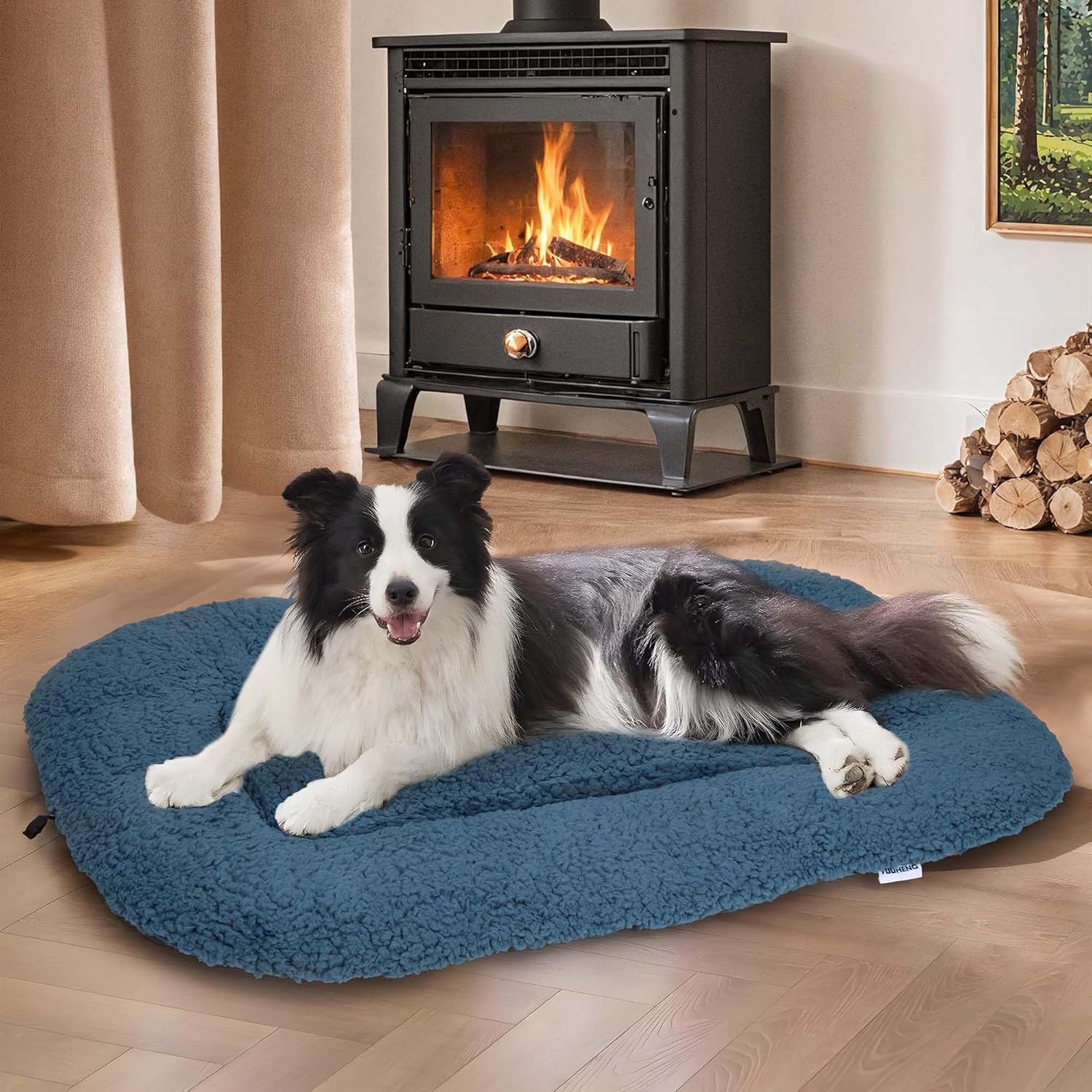 YUUHNEG Dog Beds Crate Pad for Large Dog - Washable Soft Warm Pet Mat for Crate, Comfy Fluffy Kennel Pad Anti-Slip for Puppy Sleeping Mattress, Blue, 35"x 23"