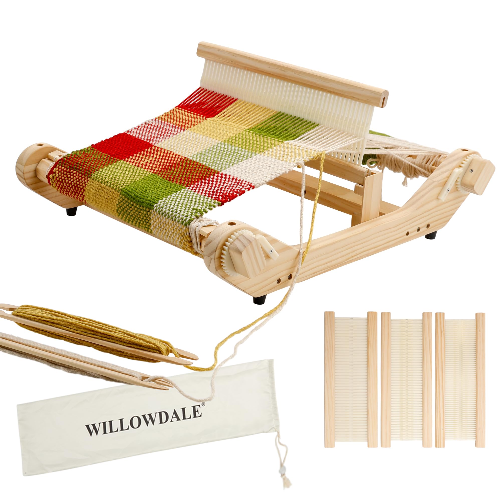 WILLOWDALE 30,5 cm starrer Heckenwebstuhl, Webstuhl-Kit mit Schuppenstab, Holz-Multi-Craft-Webstuhl für Erwachsene, Fäden, Warping-Rahmen mit Heringen und Garnständer, Rahmenwebstuhl für Anfänger | Mittelgroßer Rahmen aus Holz, Multi-Bastelwebstuhl für An