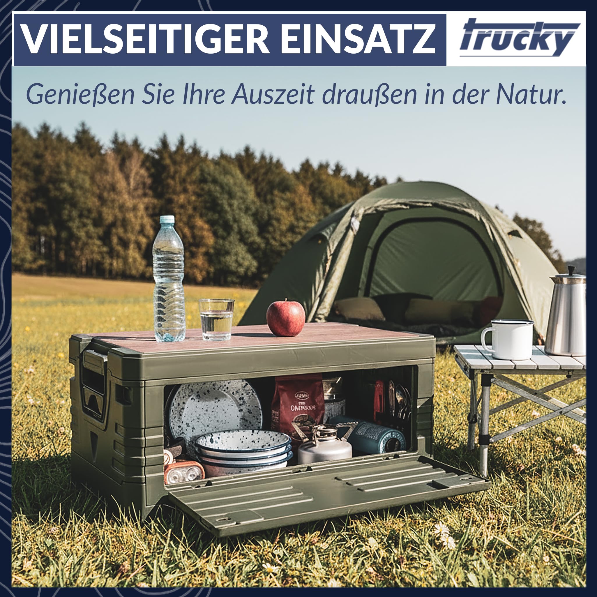 Trucky Storage Box mit Deckel Camping Klappbox Klappkiste Aufbewahrungsbox | 2er Set 35 L, 48 x 30 x 24 cm, Grün, faltbar, Aufbewahrung, Kiste