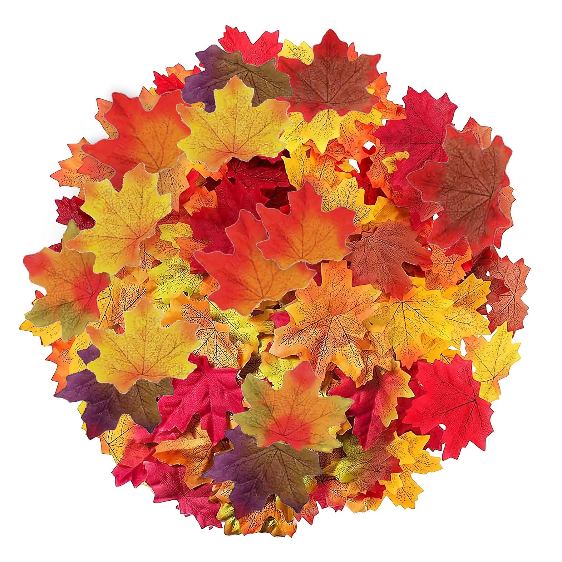 Autumn Leaves, 300 pcs Artificial Maple-Leaves, Mixed 6 Colors Fall Leaf for Decorating Autumnal, Weddings, Parties, Scrapbook, Thanksgiving Day, Halloween