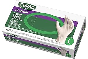 Comfort Disposable Medical Curad Gloves, Powder Free Latex Gloves, Textured, Large, 100 Count