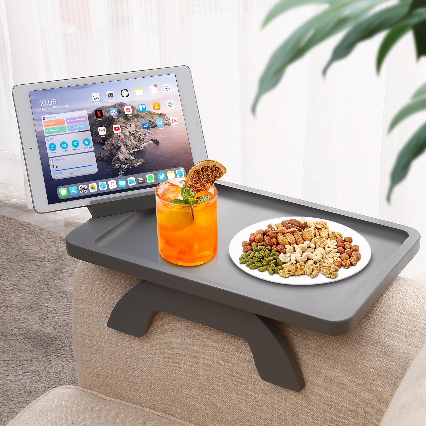 Sofatablet antislip - houten bamboe bekerhouder armleuning bank dienbl
