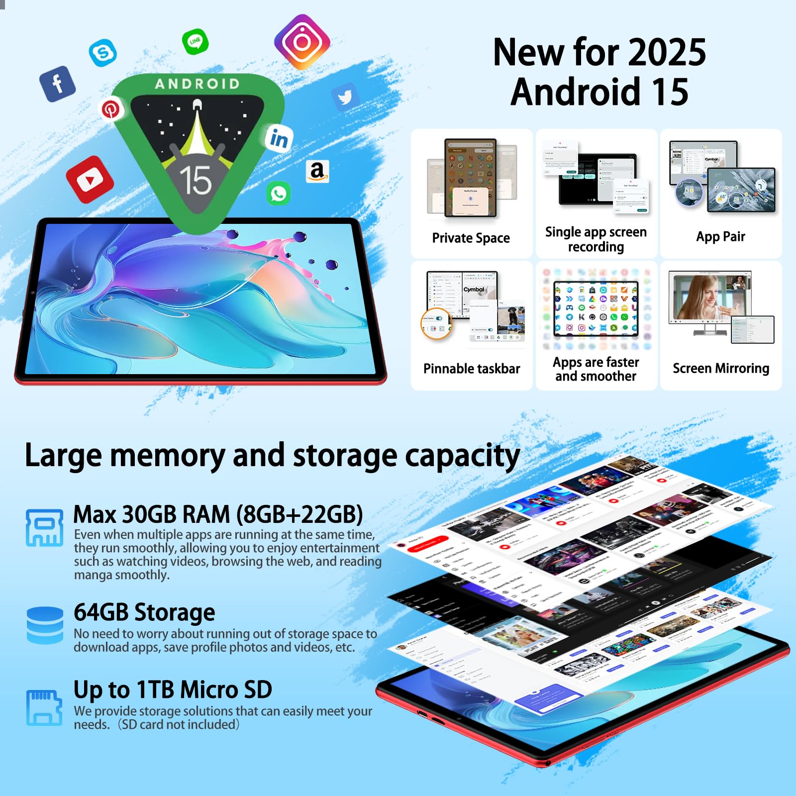 Amazon.com : 2026 Android 15 Tablet with Keyboard, 10.1 Inch