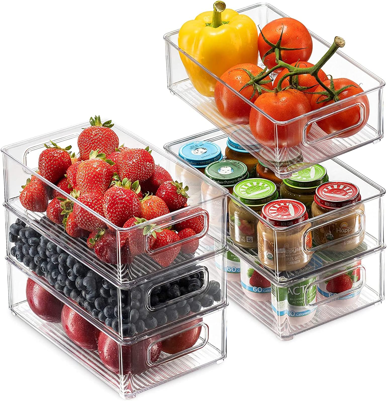U-HOOME Refrigerator Organizer Bins, U-HOOME 6 Pack Clear Stackable Pantry Food Storage Bins,Fridge,Cabinet,Kitchen Organization and Storage Fridge Organizers and Storage Clear