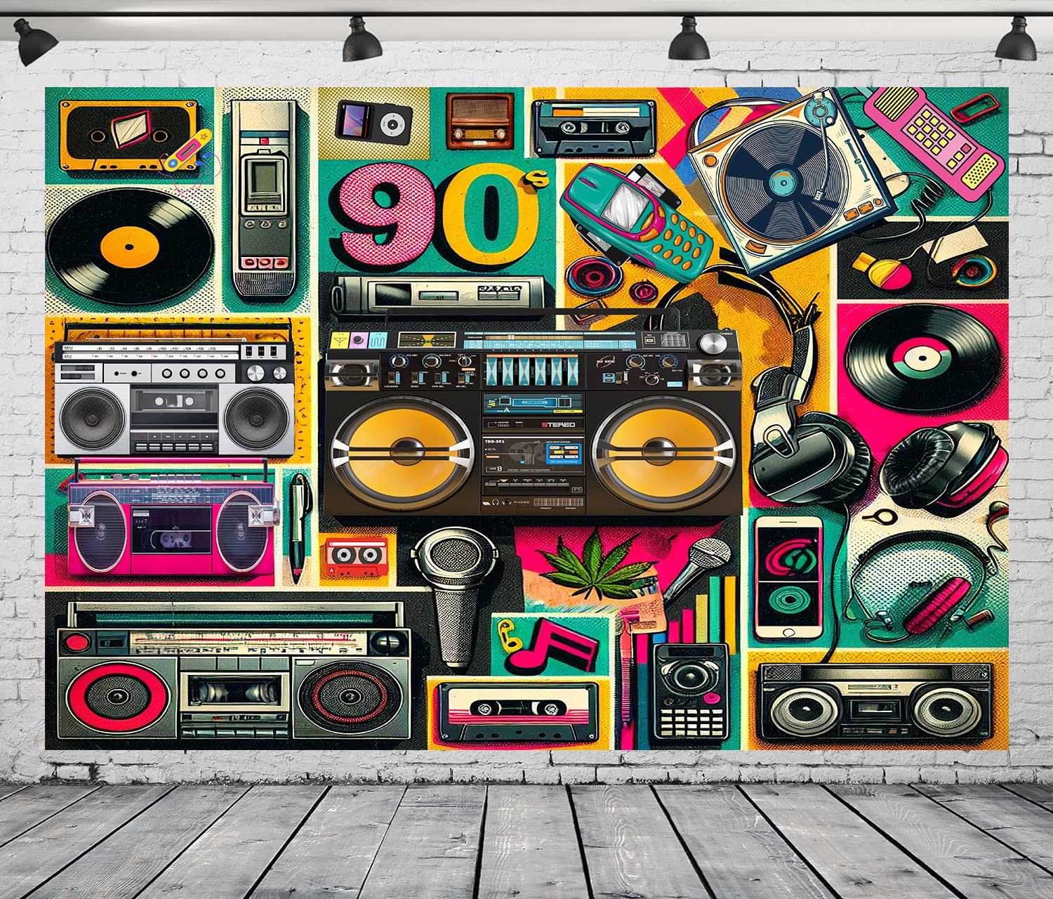 DePhoto 7x5FT 90s Radio Backdrop Back to The 90s Hip Pop Party Retro Theme Background for Birthday Decorations Photo Studio Props Vinyl