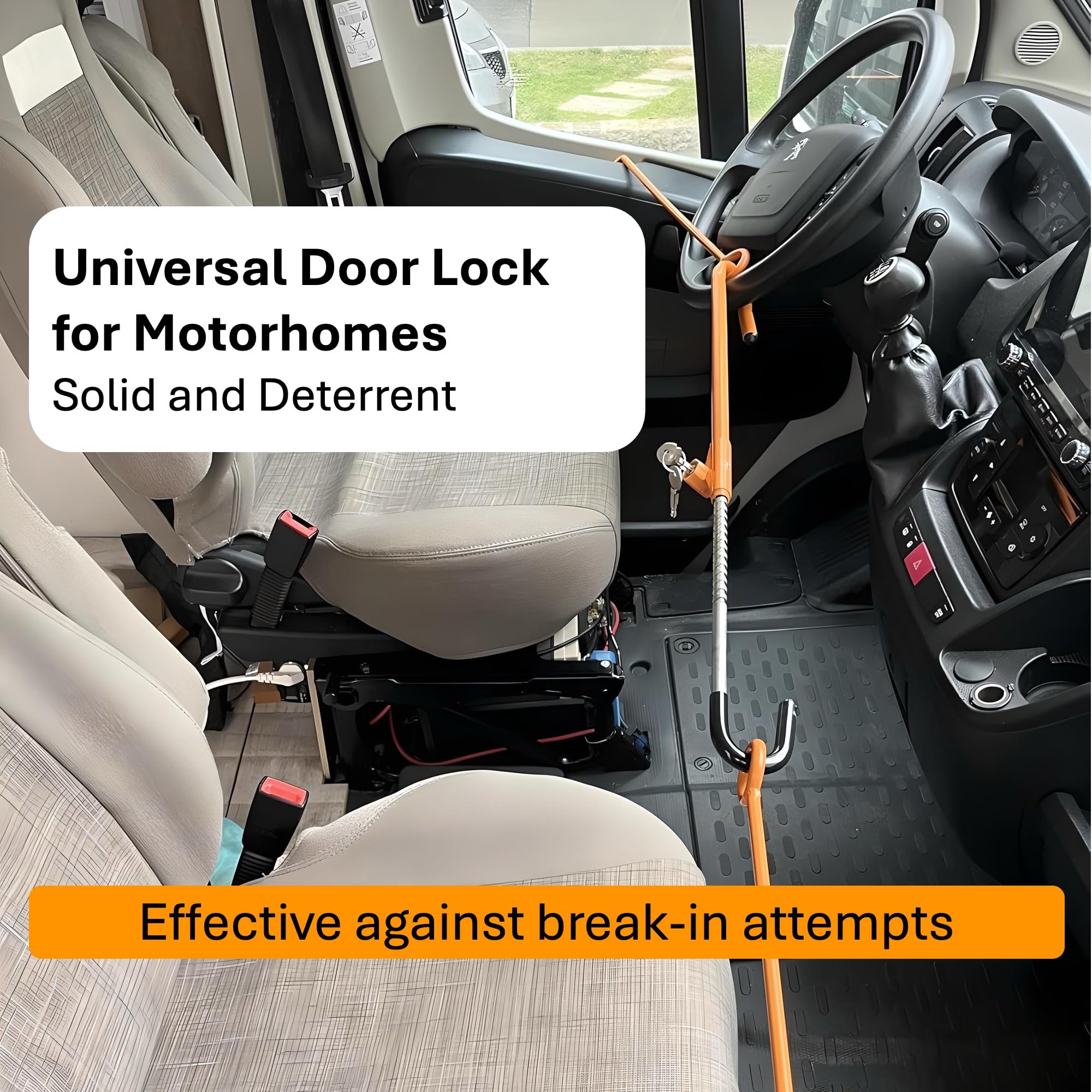 Seguridad de puerta para autocaravana cabina – Barra de acero para puerta del conductor y del pasajero, con cerradura, sin herramientas, 150–180 cm – compatible con Ducato/Boxer/Jumper hasta