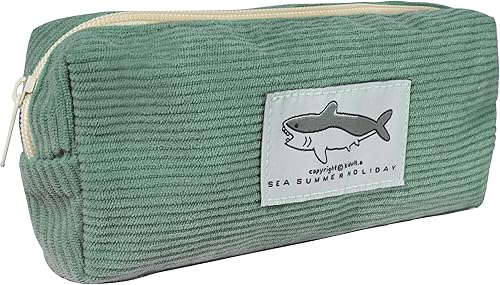 Miniatura 9 de Estuche pequeño para lápices con gran capacidad, estuche con diseño de tiburón, bolsa con cremallera gris para oficina, organizador de papelería