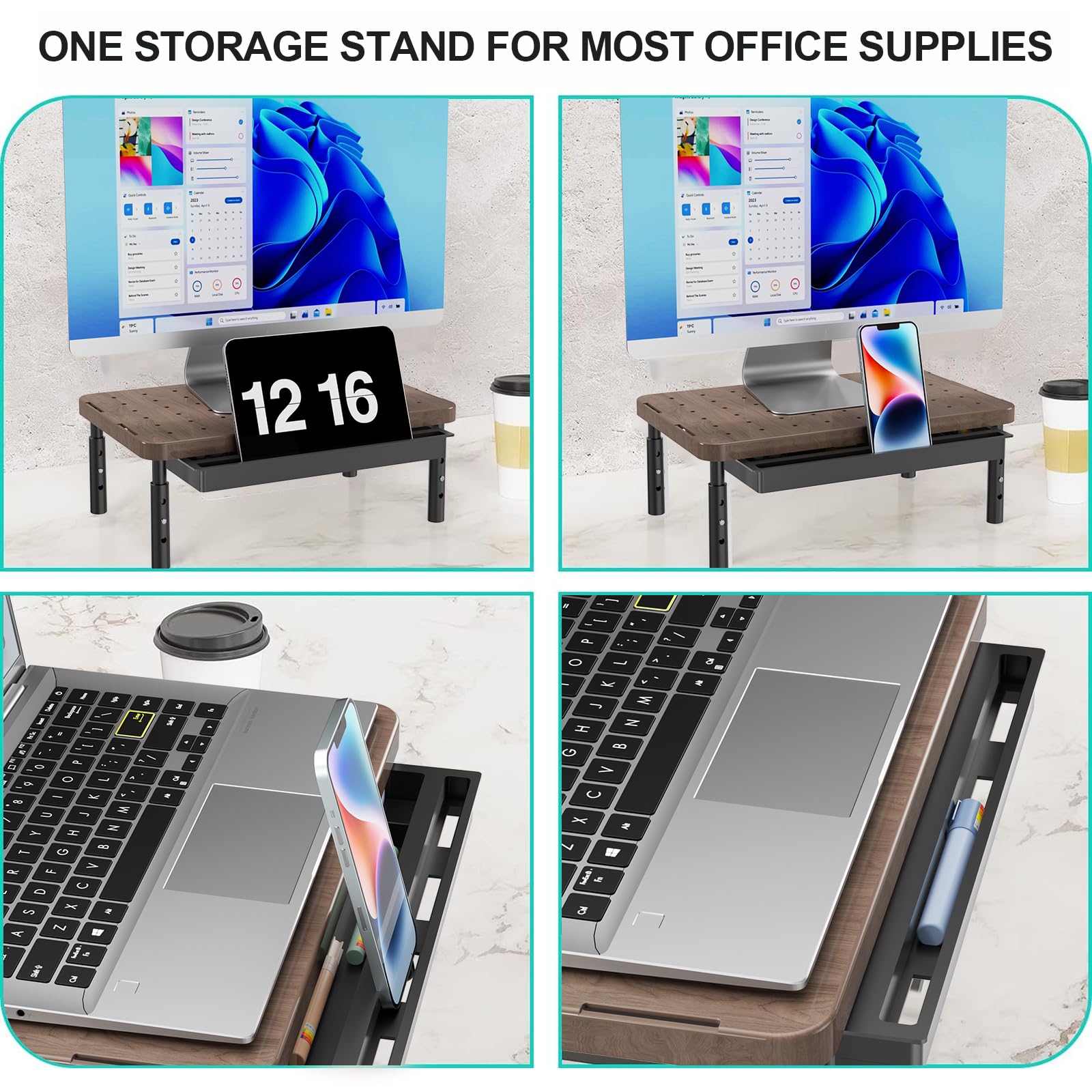 WALI Computer Monitor Stand with Storage, Monitor Riser 3 Height Adjustable view 6
