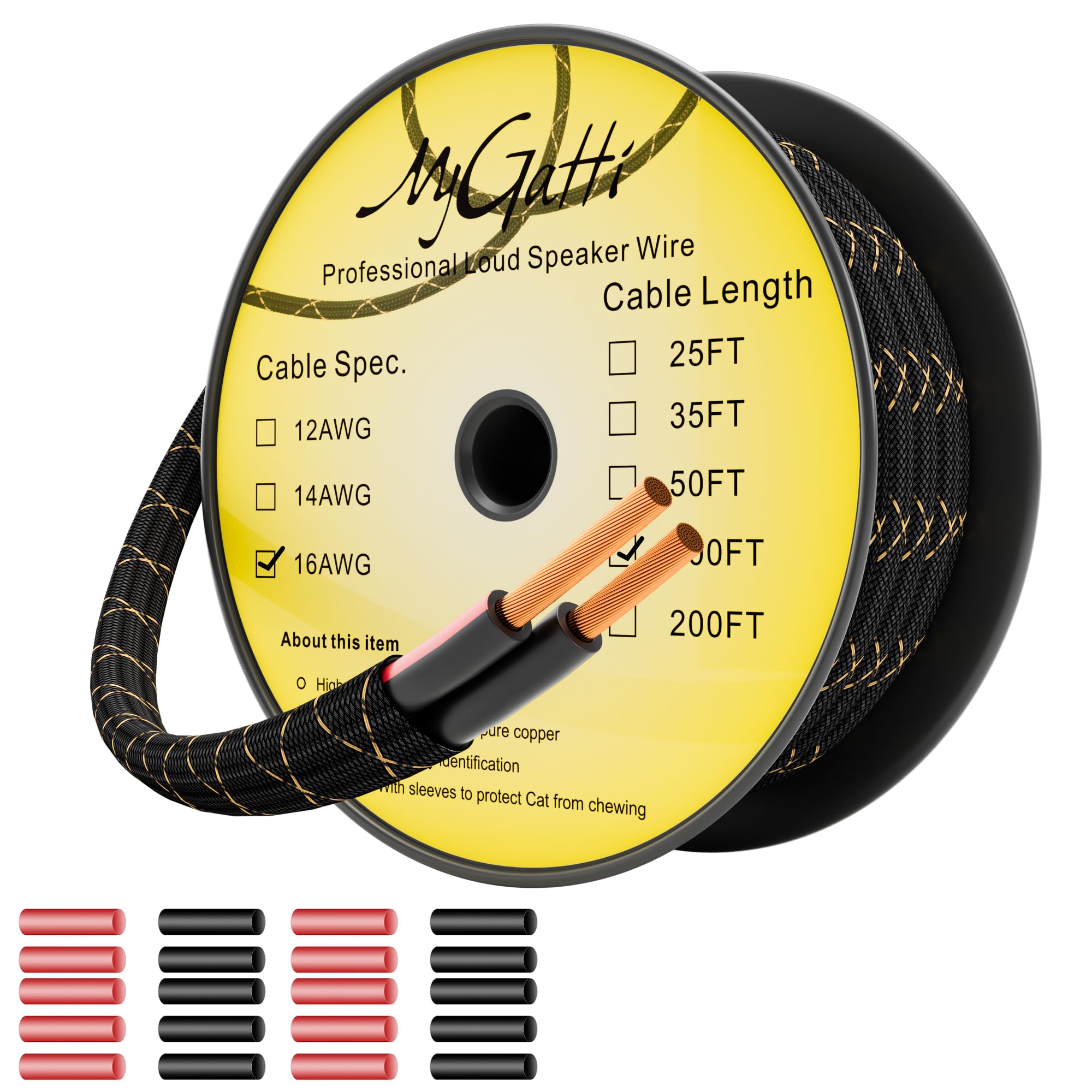 16/2 Speaker Wire 100 Feet, 16AWG Gauge Speaker Cable, Direct Burial, Durable Nylon Braided, in Wall, 2 Conductors, OFC Oxygen-Free Copper, for Car