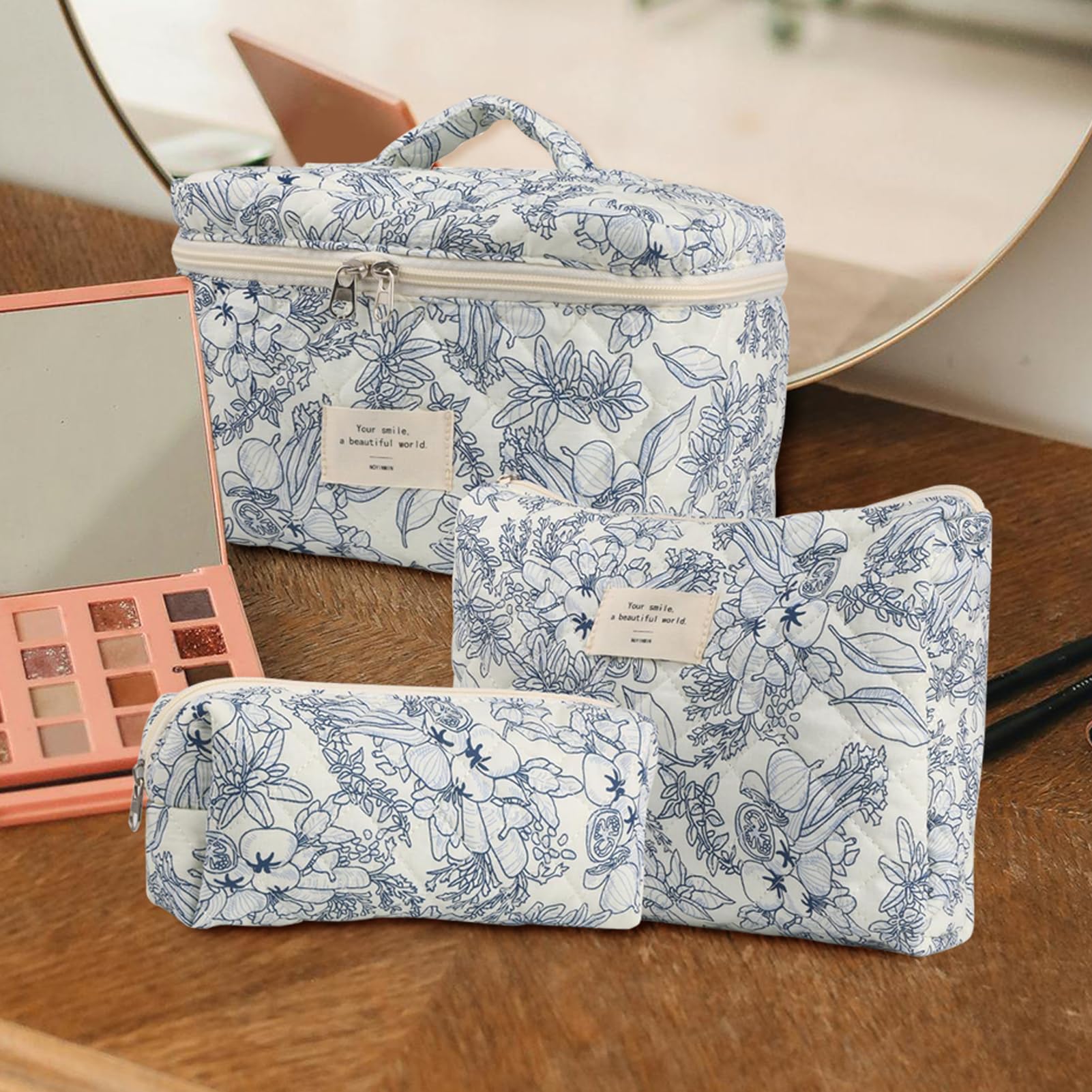 Trousse de toilette – Organiseur de voyage pour cosmétiques, pochette florale en coton pour un emballage facile, essentiels de voyage esthétiques, parfaite pour le maquillage et les articles de