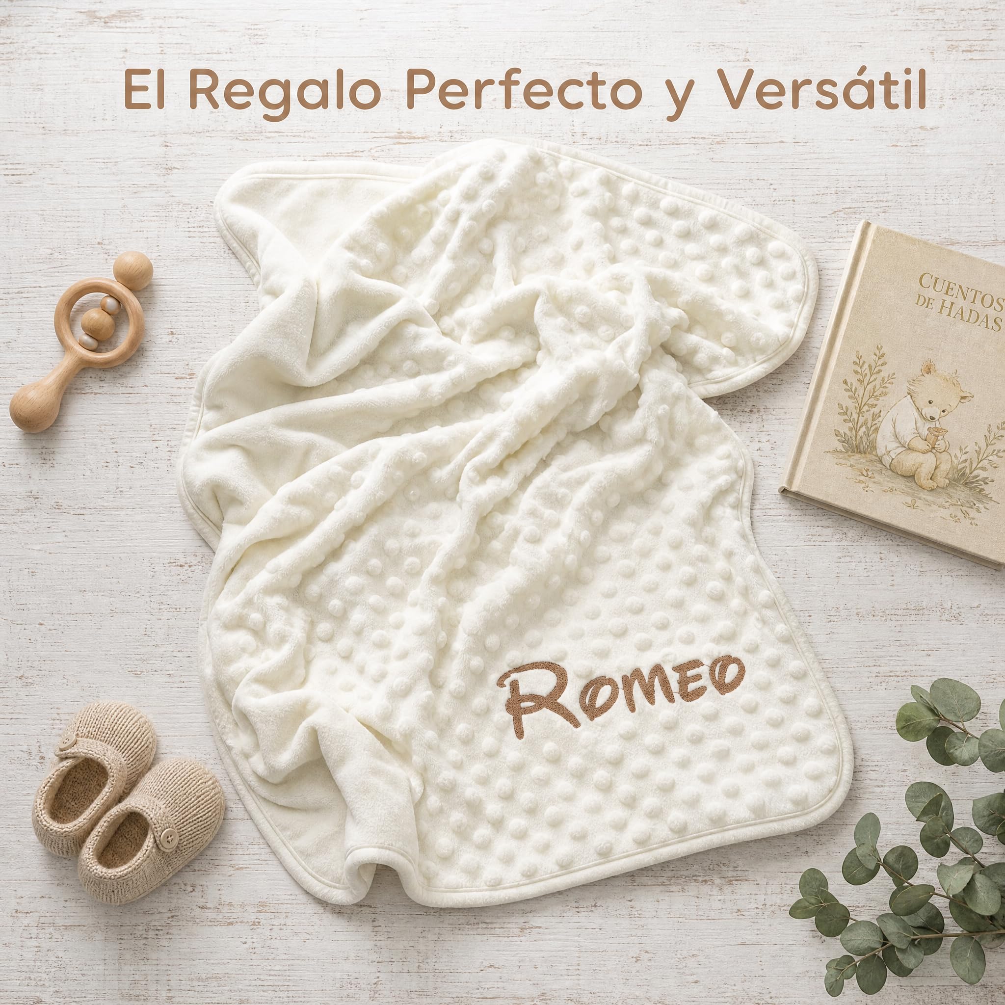 various Manta Bebé Personalizada con Nombre Bordado, 80x110 cm, Manta Suave y Cálida para Recién Nacido, Microfibra 100% Poliéster, Regalo Original para Bebé, Cuna y Cochecito (Beige)