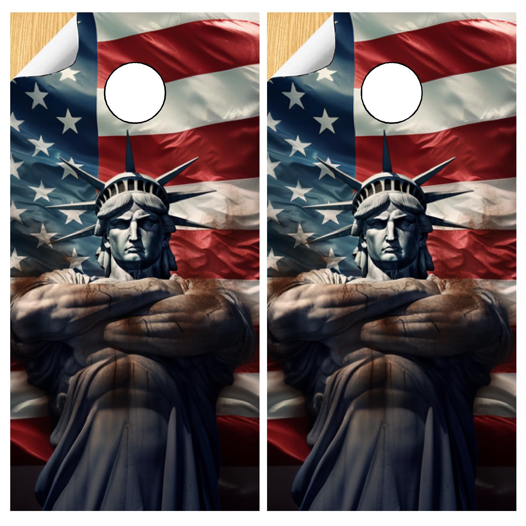 GRAPHIX EXPRESS Cornhole Board Wraps - Cornhole Wraps for Boards - Cornhole Decals for Boards - Cornhole Vinyl Board Wrap - Cornhole Skins for Boards - Cornhole Set - C341 Statue of Liberty Flag