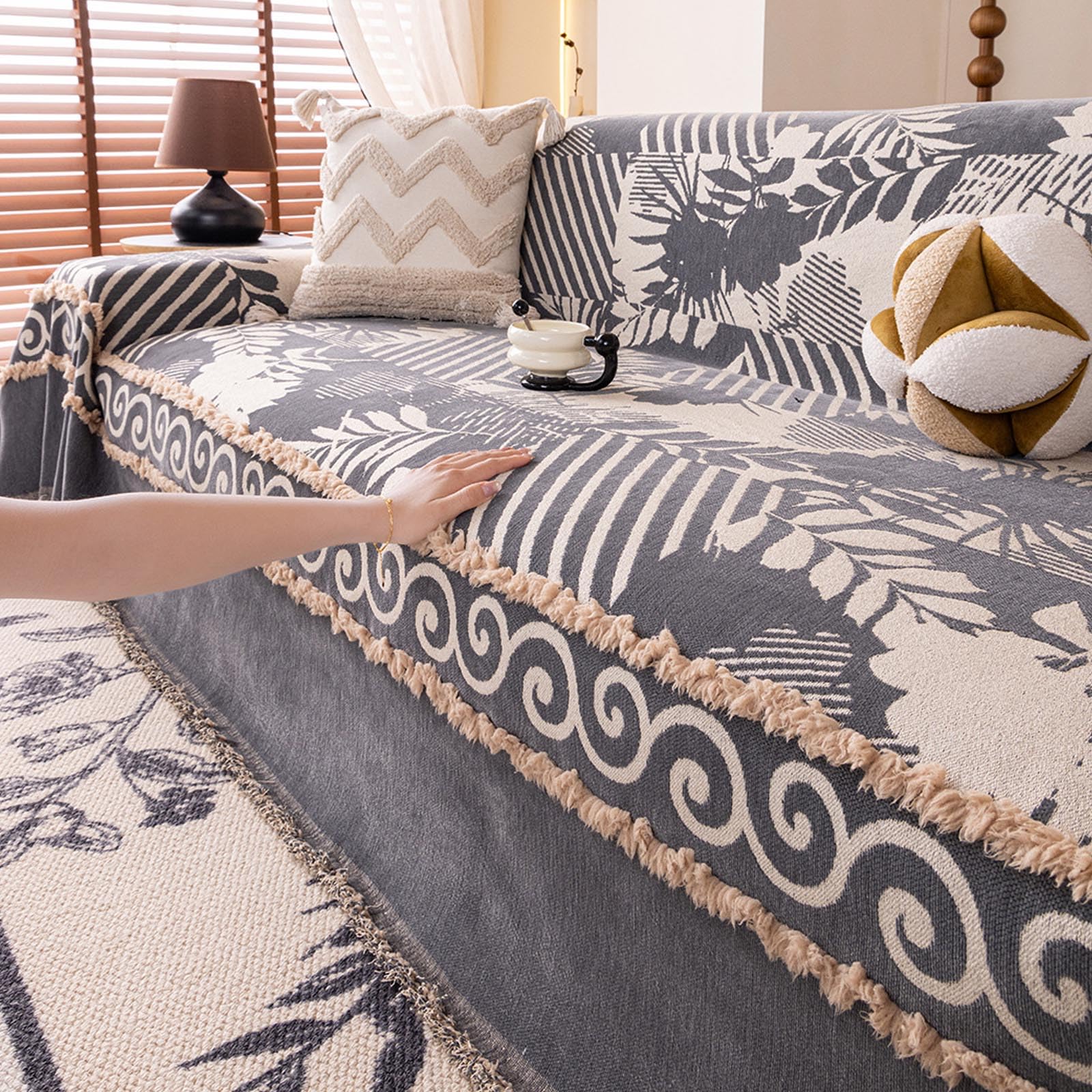 Housse de canapé en chenille grise 180x230cm pour causeuse universelle