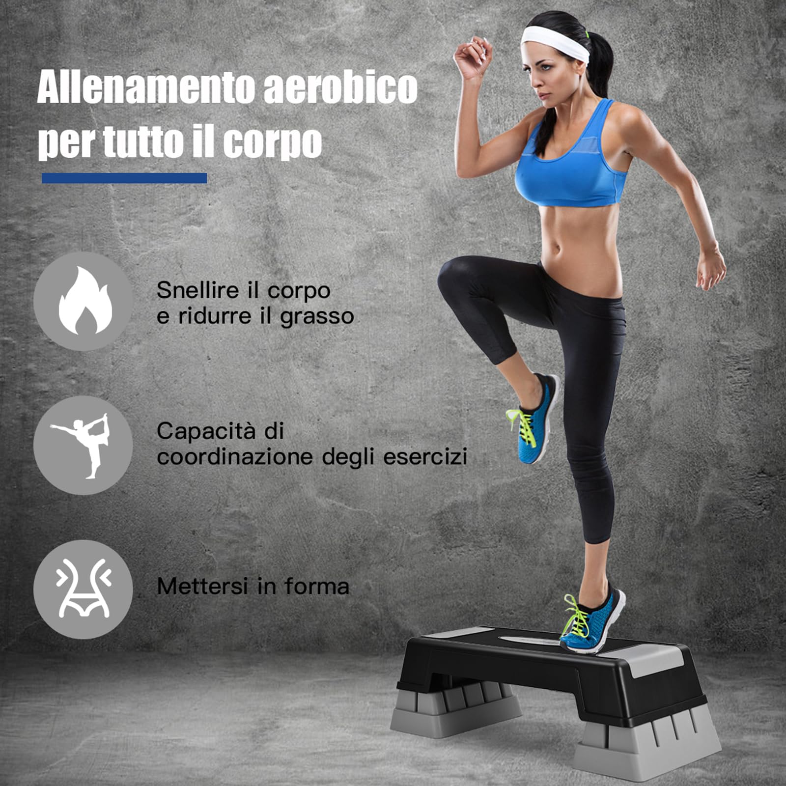 COSTWAY Step da Aerobica Fitness con Altezza Regolabile 12/17/22cm, Capacità Max 150 kg Grigio