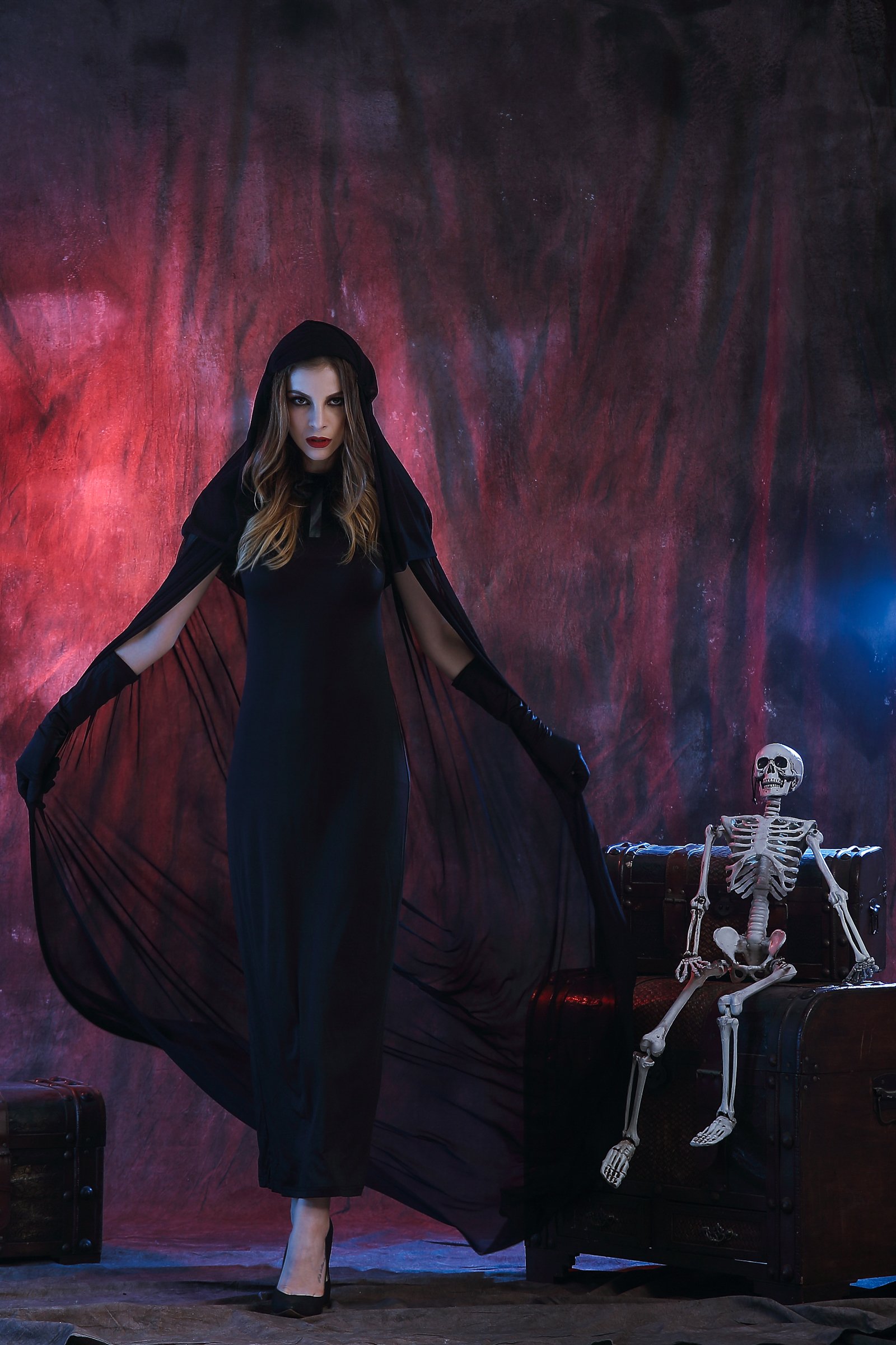 ITODA Halloween Ghost Bride Costume Full Length Corpse Bride Dress Black Gothic Vampire Outfit Zombie Wedding Dress Wicked Witch Cloak Halloween Haunted Ghost Fancy Cape - Image 6