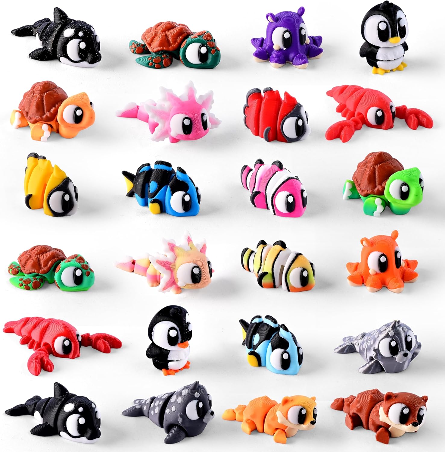 24PCS 3D Printed Mini Animals with Storage Plastic Eggs, Ocean Animal with Articulated Fidget Sensory Toys Inside for Party Favors, Classroom Prizes, Birthday Goodie Bag Stuffers