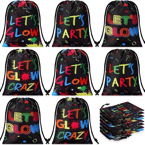 24 bolsas de regalo Let's Glow para Halloween, bolsas de regalo que brillan en la oscuridad, bolsas de dulces de neón, bolsa de recuerdo con cordón