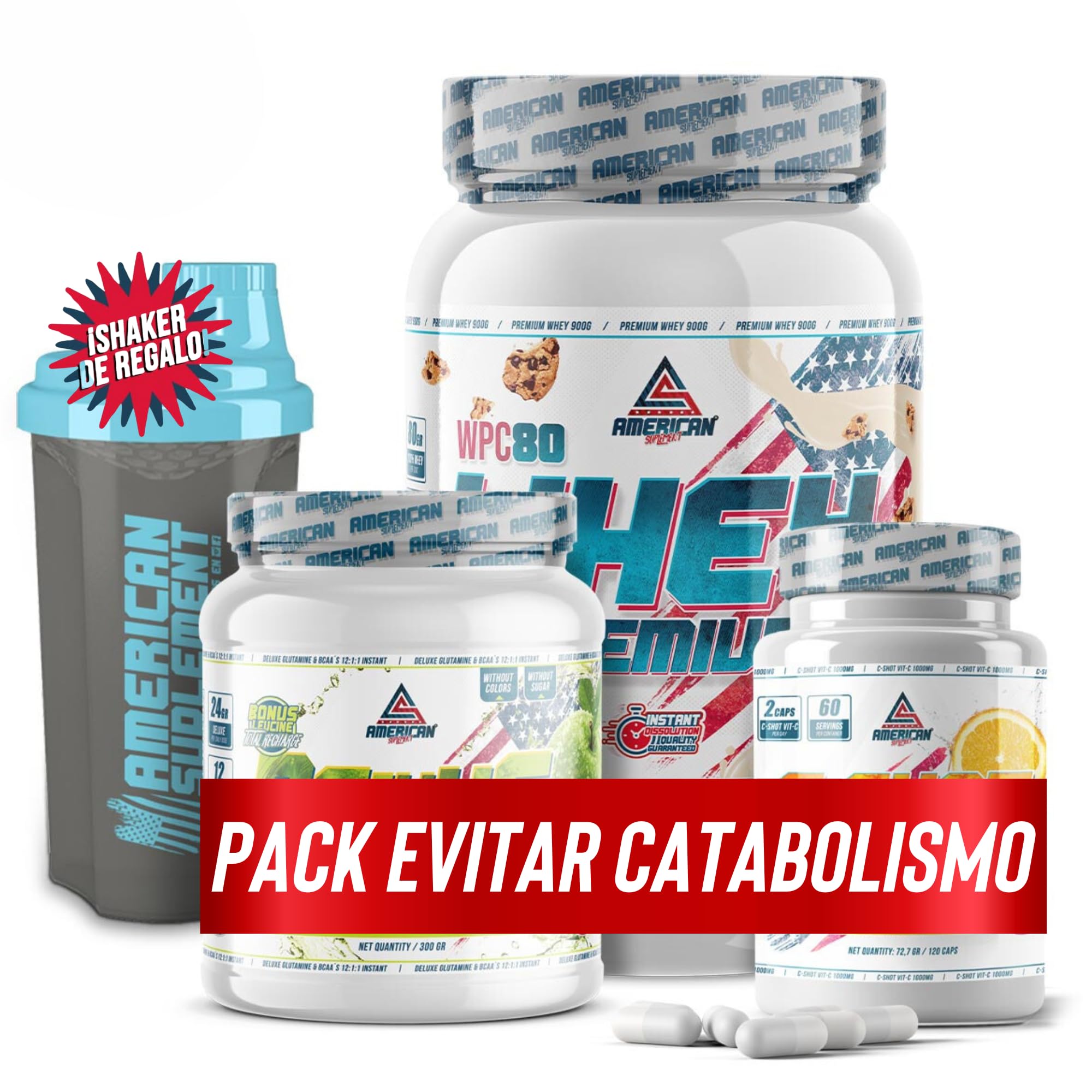 Pack Whey Protein (900g) + Bcaa’s con Glutamina (300g) + Vitamina C | Aumentar Masa Muscular, Recuperación y Fortalecimiento del Sistema Inmunológico | Shaker de Regalo
