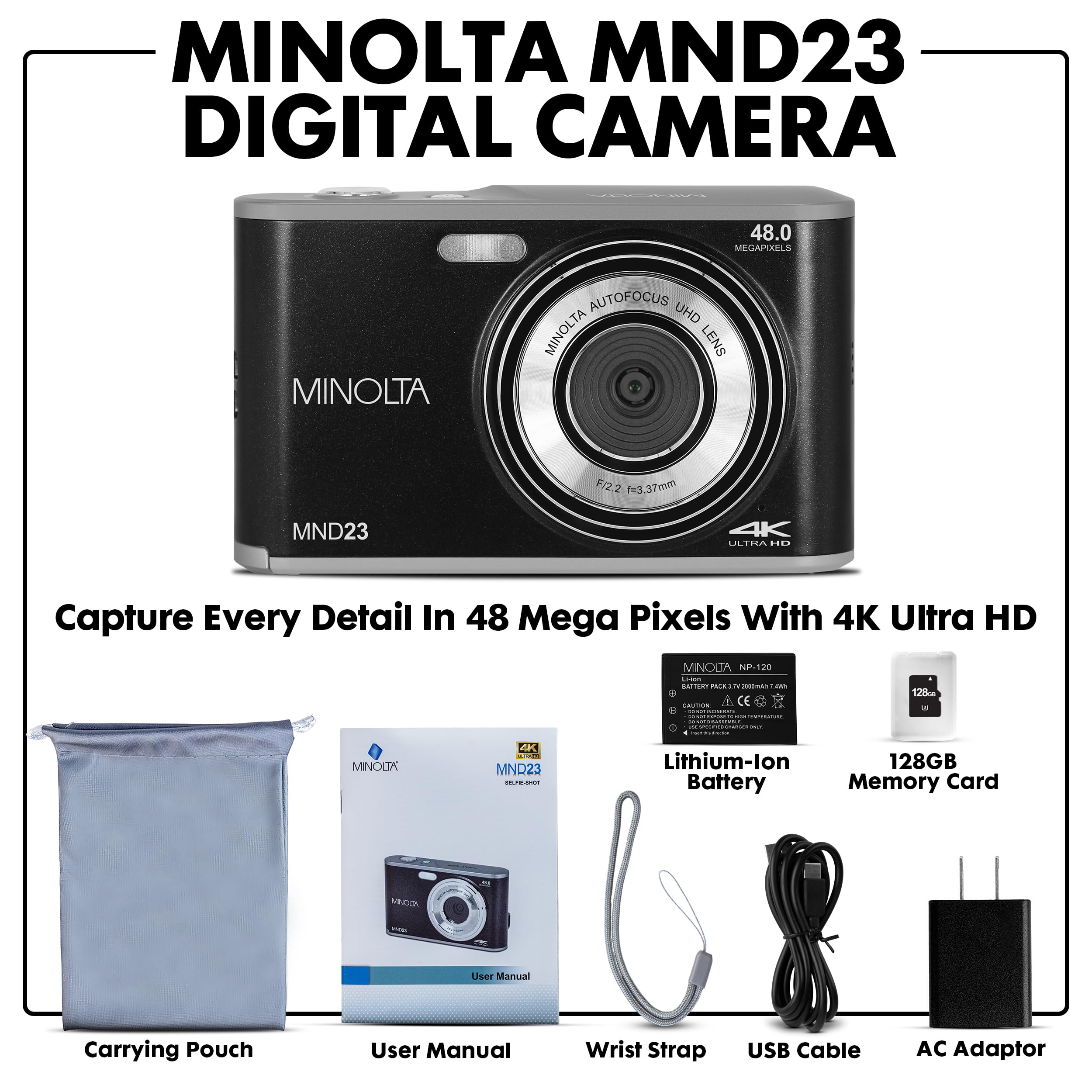 Amazon.com : Minolta 48MP Digital Camera with Rear Selfie Lens