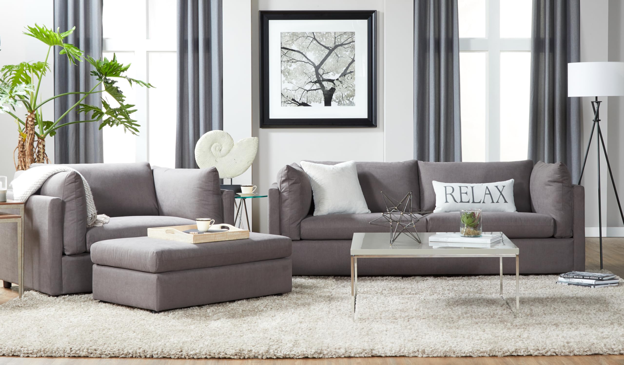 Enda Living Room Fabric Ottoman (Carbon Gray)