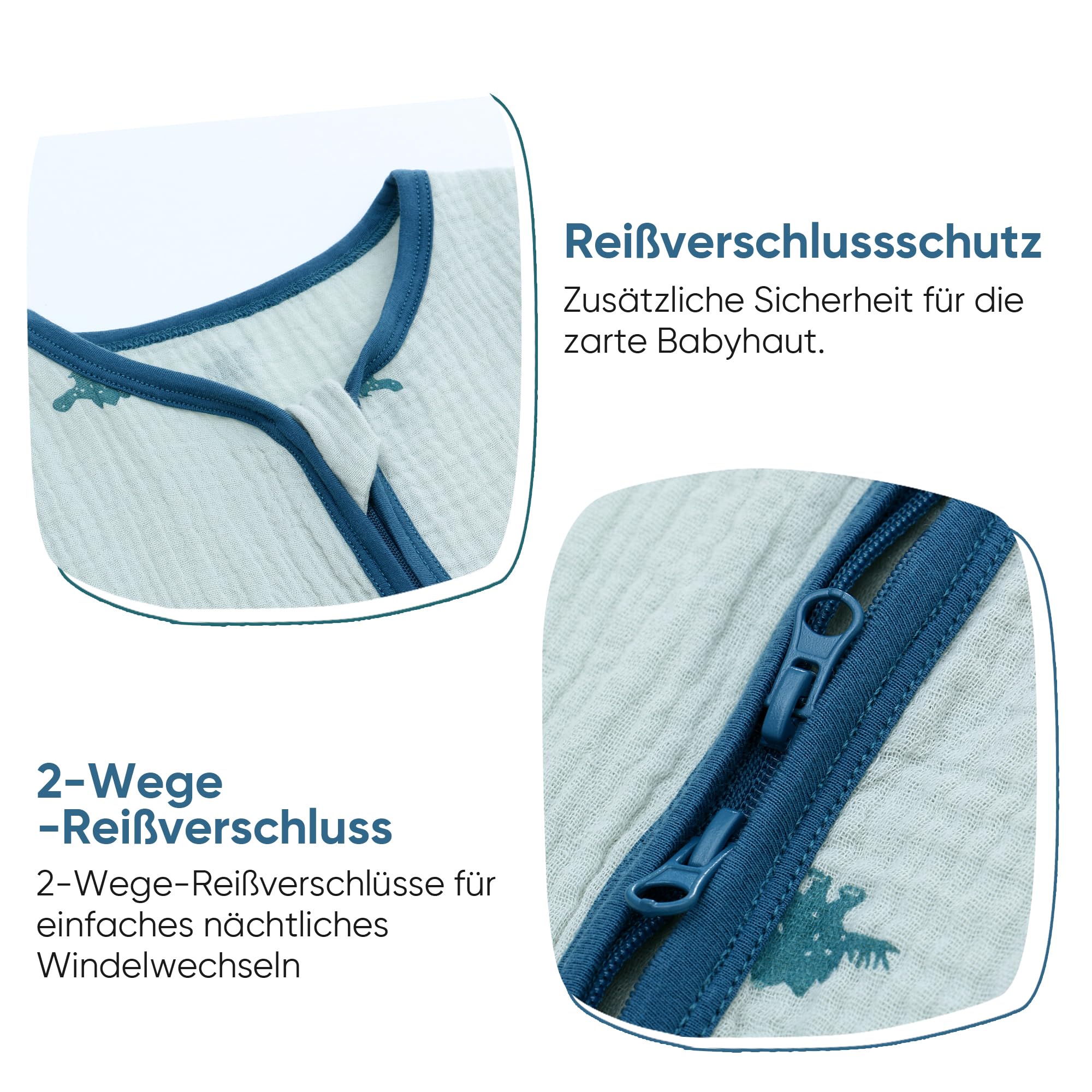2er Pack Baby Schlafsack Sommer mit Füßen 0.5 Tog Sommerschlafsack 100% Baumwolle Musselin Atmungsaktiv für Jungen und Mädchen