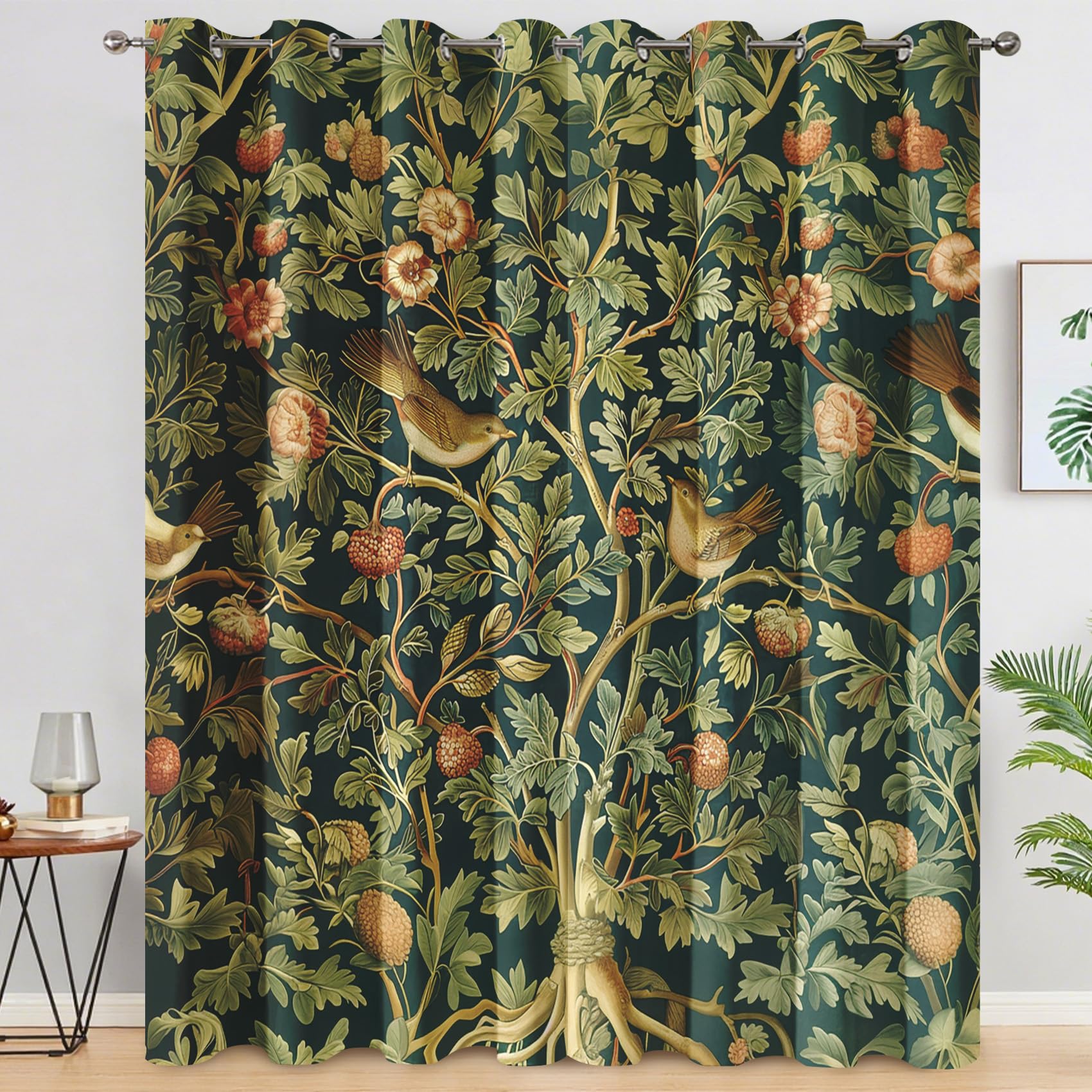 William Morris Blackout Curtains for Living Room Bedroom, Vintage Floral Birds Eyelet Thermal Window Treatments 108 Drop - 2 Panels 90 x 108 Inch, Home Decor pw&25