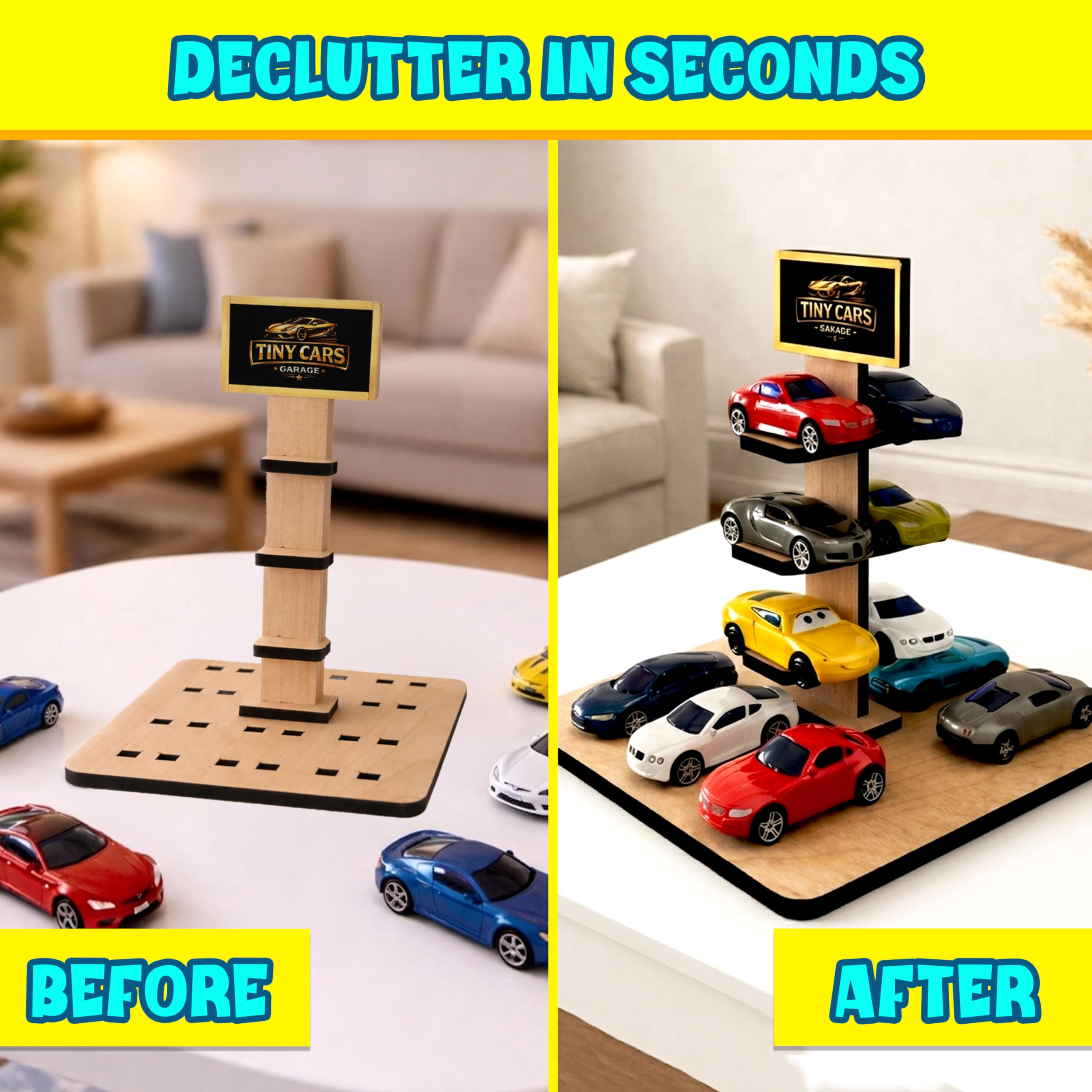 Toy Garage for Hot Wheels Cars – Wall Hanging Car Parking Rack | 12-Car Toy Car Organizer (1:64 Diecast) | MDF/Wood Car Storage Shelf for Kids Bedroom & Playroom (Cars Not Included) (Pack of 2) 3