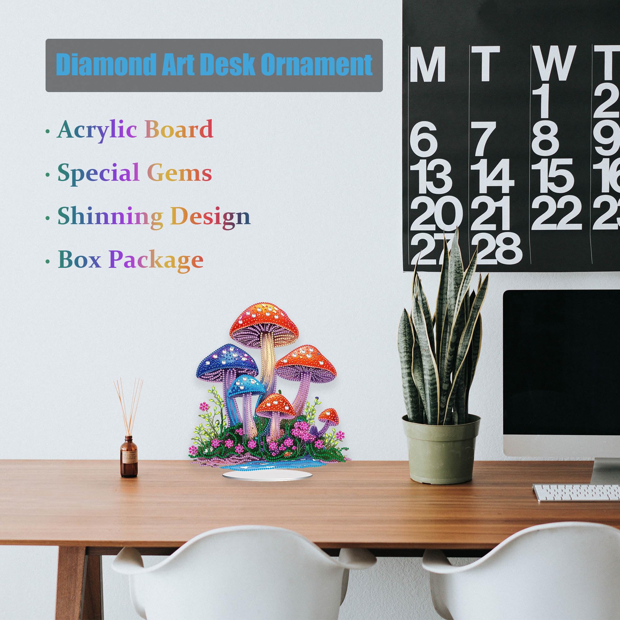DIY Diamant Malerei Schreibtisch-Set „Pilz“ – 25,1 X 23,9 Cm, Mit Acryl-Board & Ständer