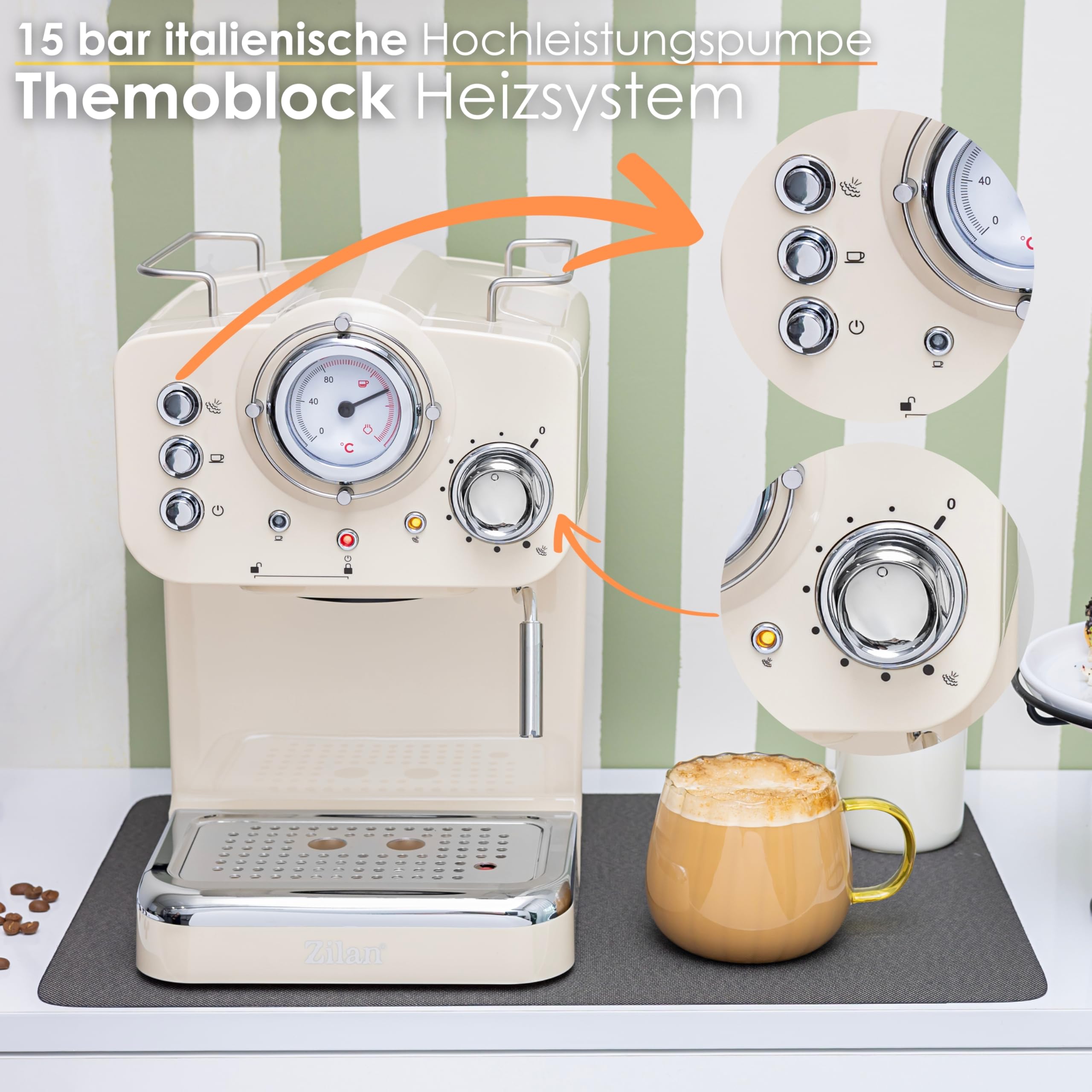 Zilan Machine à expresso avec mousseur à lait - 15 bar - Machine à cappuccino - Porte-filtre - Machine à café - Machine à expresso - Machine à café