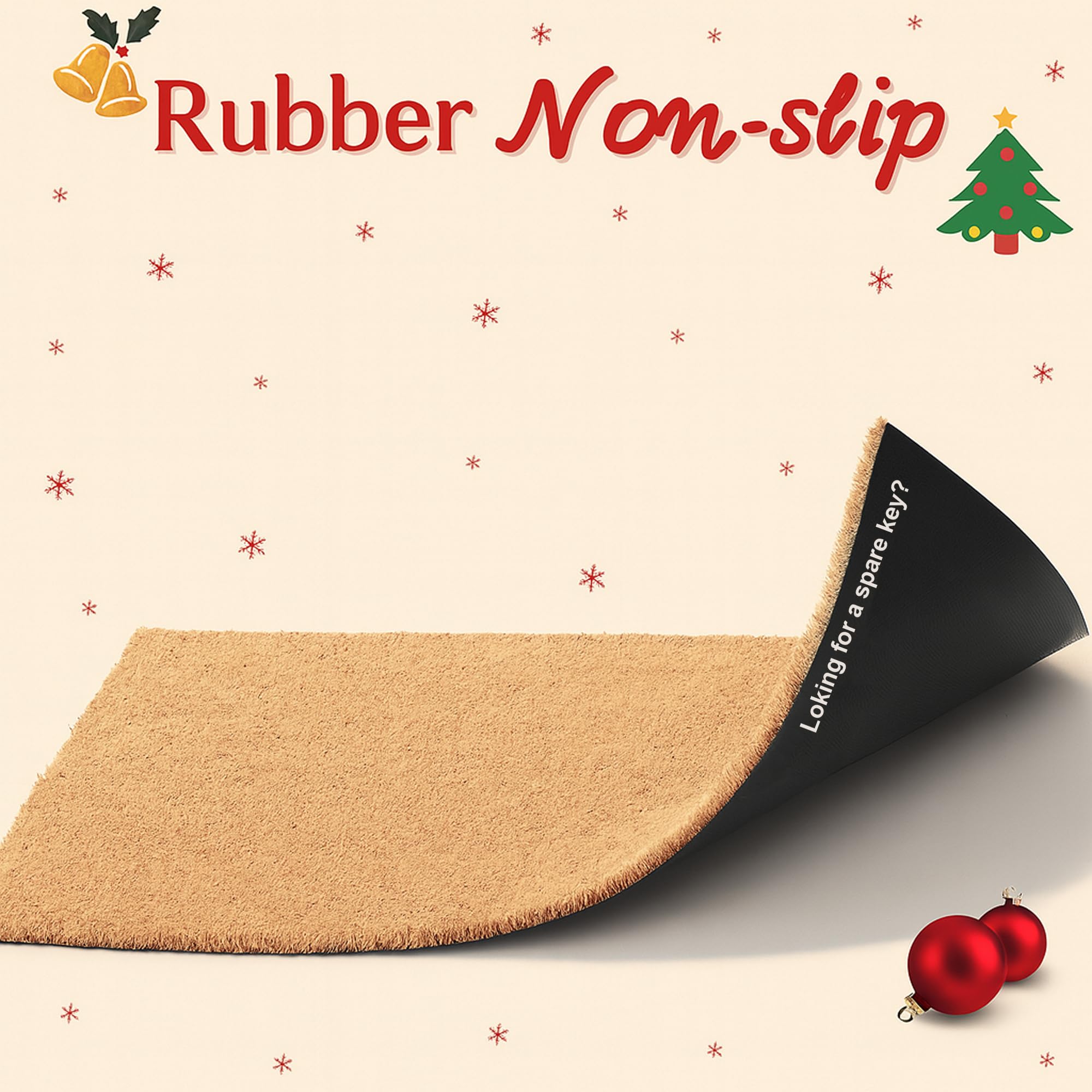 Juego combinado de felpudos de Navidad, tapete de bienvenida 100% fibra de coco + alfombra de cuadros rojos y negros de 28 x 43 pulgadas, tapete decorativo de Año Nuevo, colección de Navidad, para