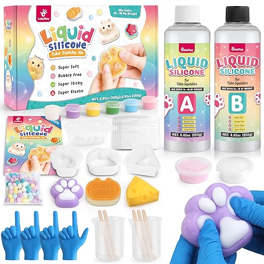 Taba Squishy Kit - 18OZ Rubber Squishy Kit with Guided, Bubble Free and Faster Fully Cures - FuFu Squishy Kit with Mold, Flocking Powder - Stress Relief Entertainment