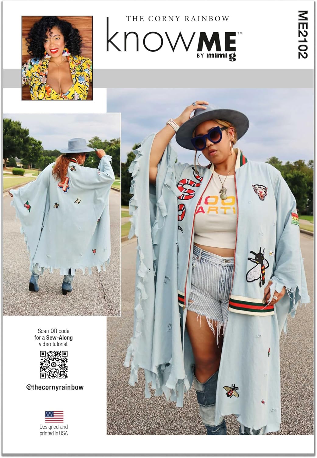 Know Me ME2102A Misses' Bomber Cape Sewing Pattern Packet by The Corny Rainbow, Design Code ME2102, Sizes Sizes XS-S-M-L-XL-XXL